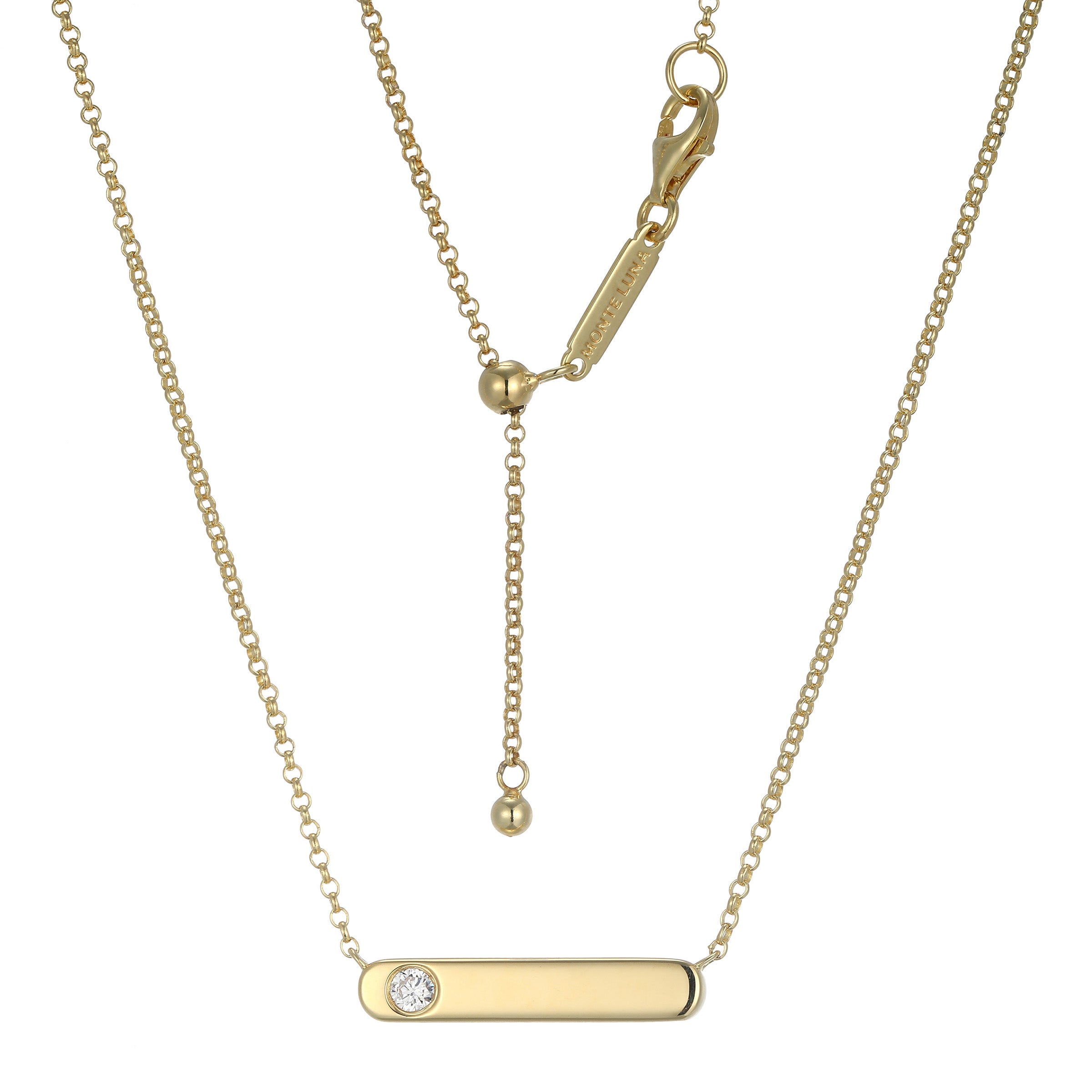 BN0265Y - ID Bar with Bezel-Set Lab-Created Diamond Bolo Necklace
