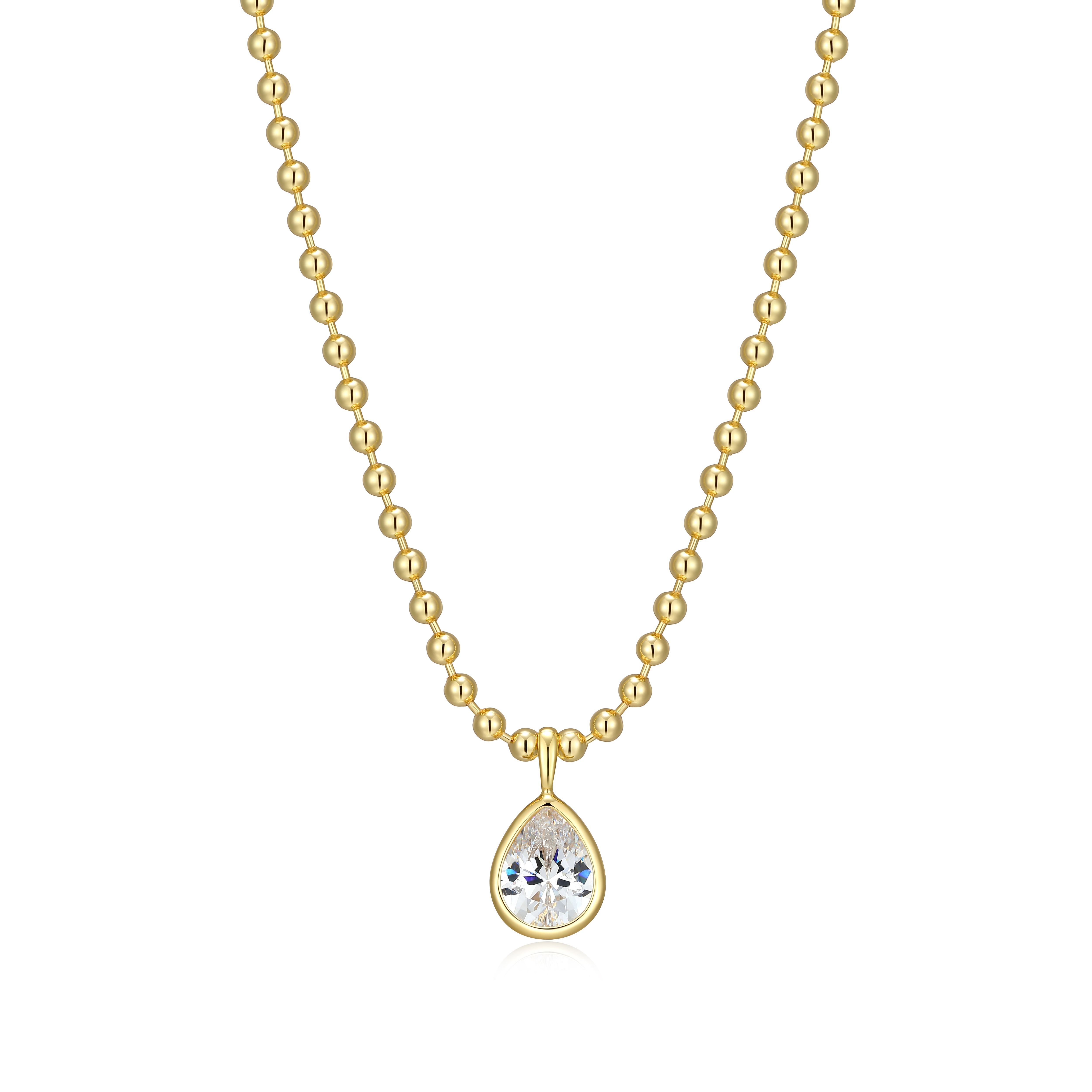 RN0181 - Pear-Cut CZ Beaded Necklace