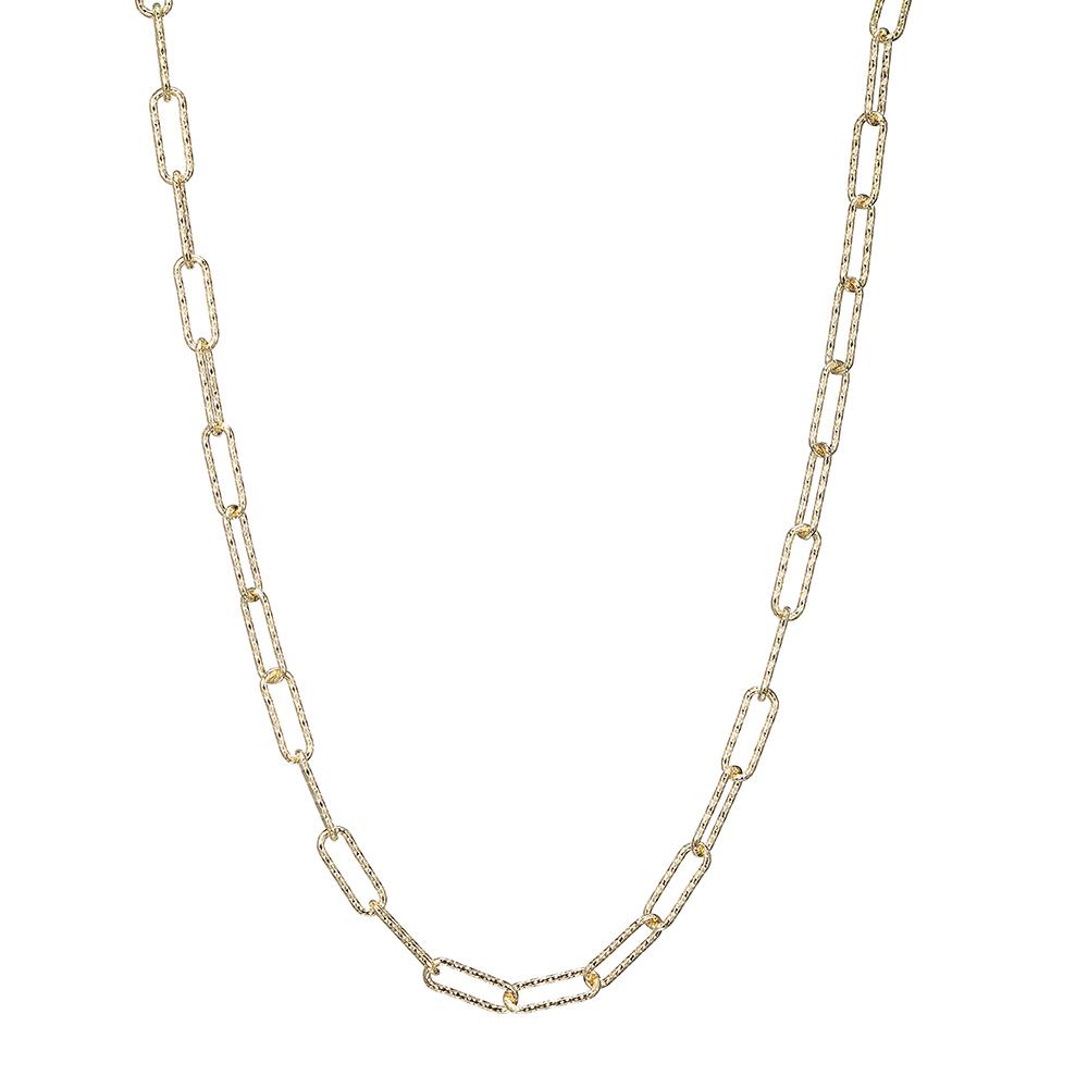 Sterling Silver Necklace Made With Diamond Cut Paperclip Chain (5Mm), Measures 17" Long, Plus 2" Extender For Adjustable Length, 18K Yellow Gold Finish