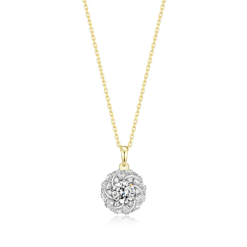 Sterling Silver New Mesh 2 Cubic Zirconia Knot Pendant On Faceted Diamond Cut Cable Chain 17"+2" Yellow Gold And Rhodium Finish