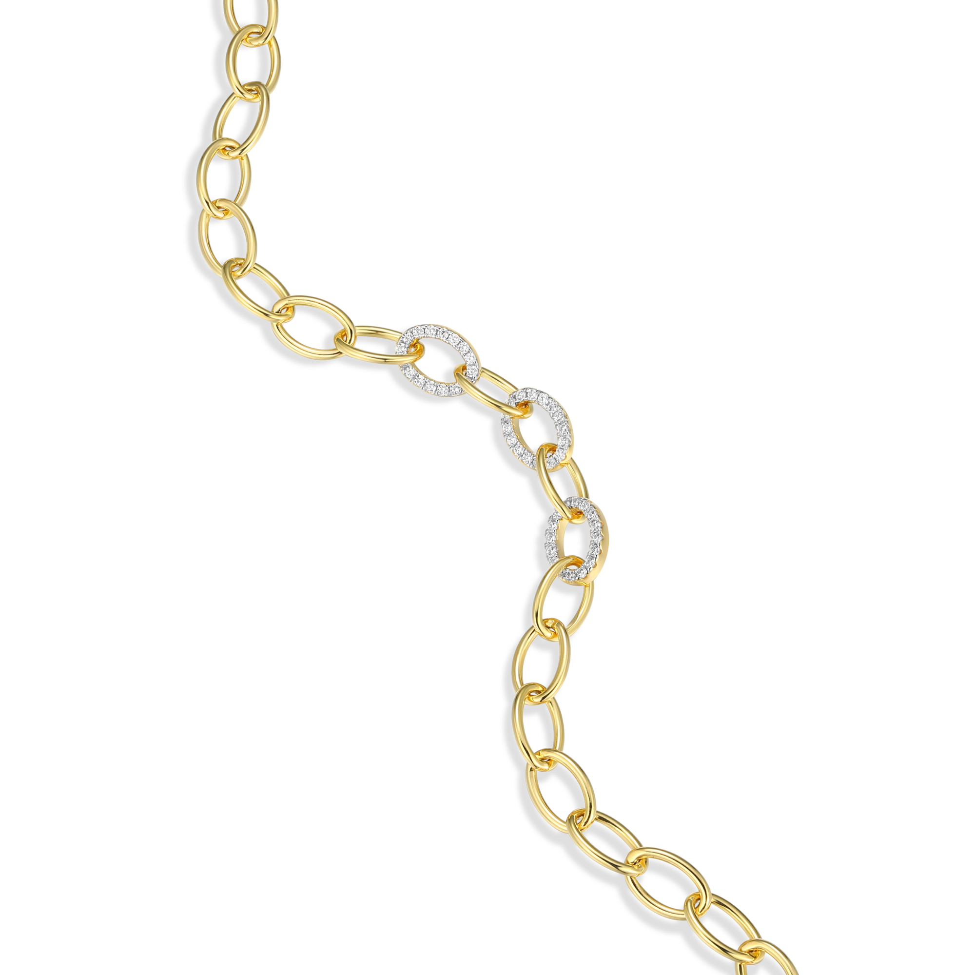 BB0151Y - Pave Oval Link Bracelet in 14K Yellow Gold-Plated Sterling Silver