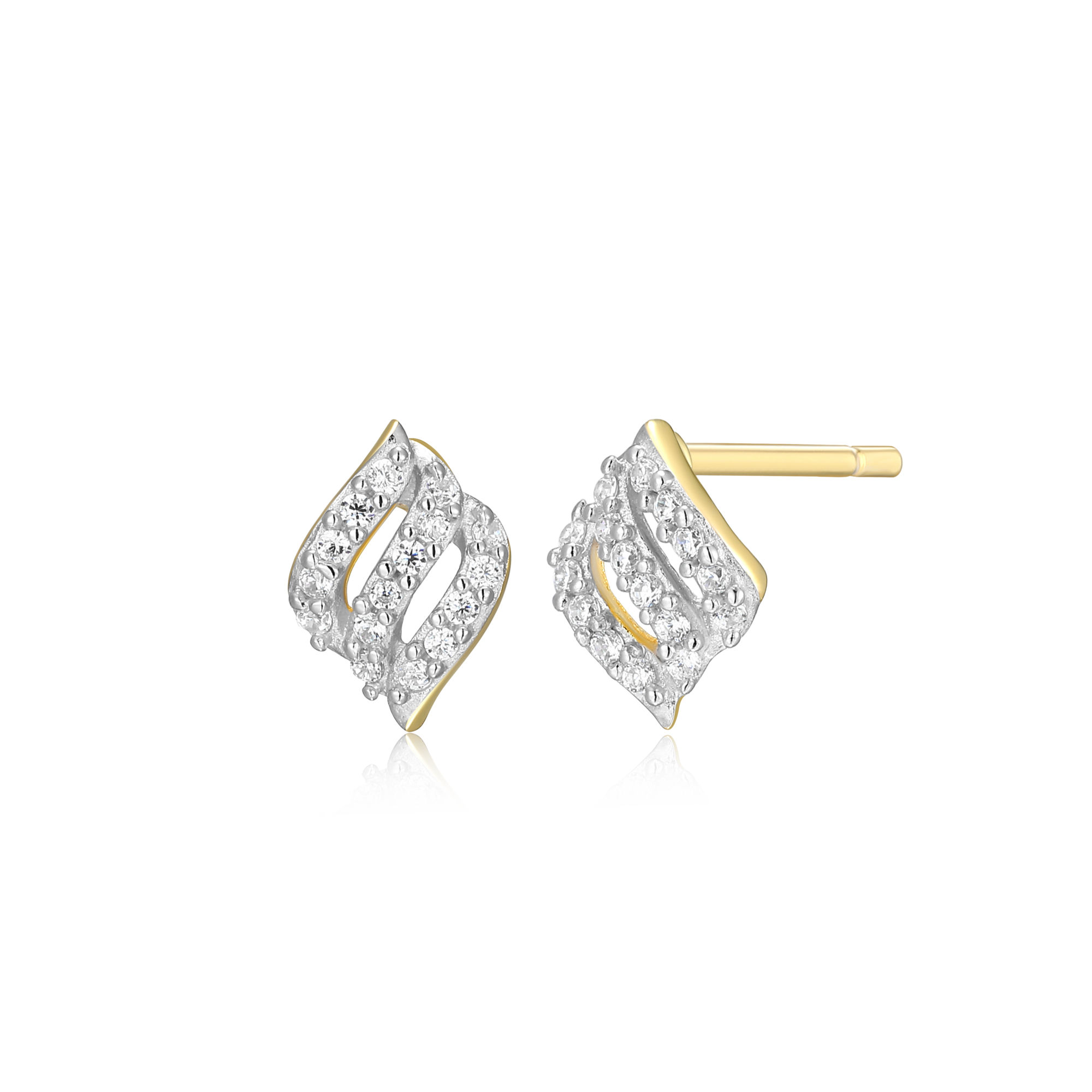 BE0062Y - Flame Pave Stud Earrings in 14K Yellow Gold-Plated Sterling Silver