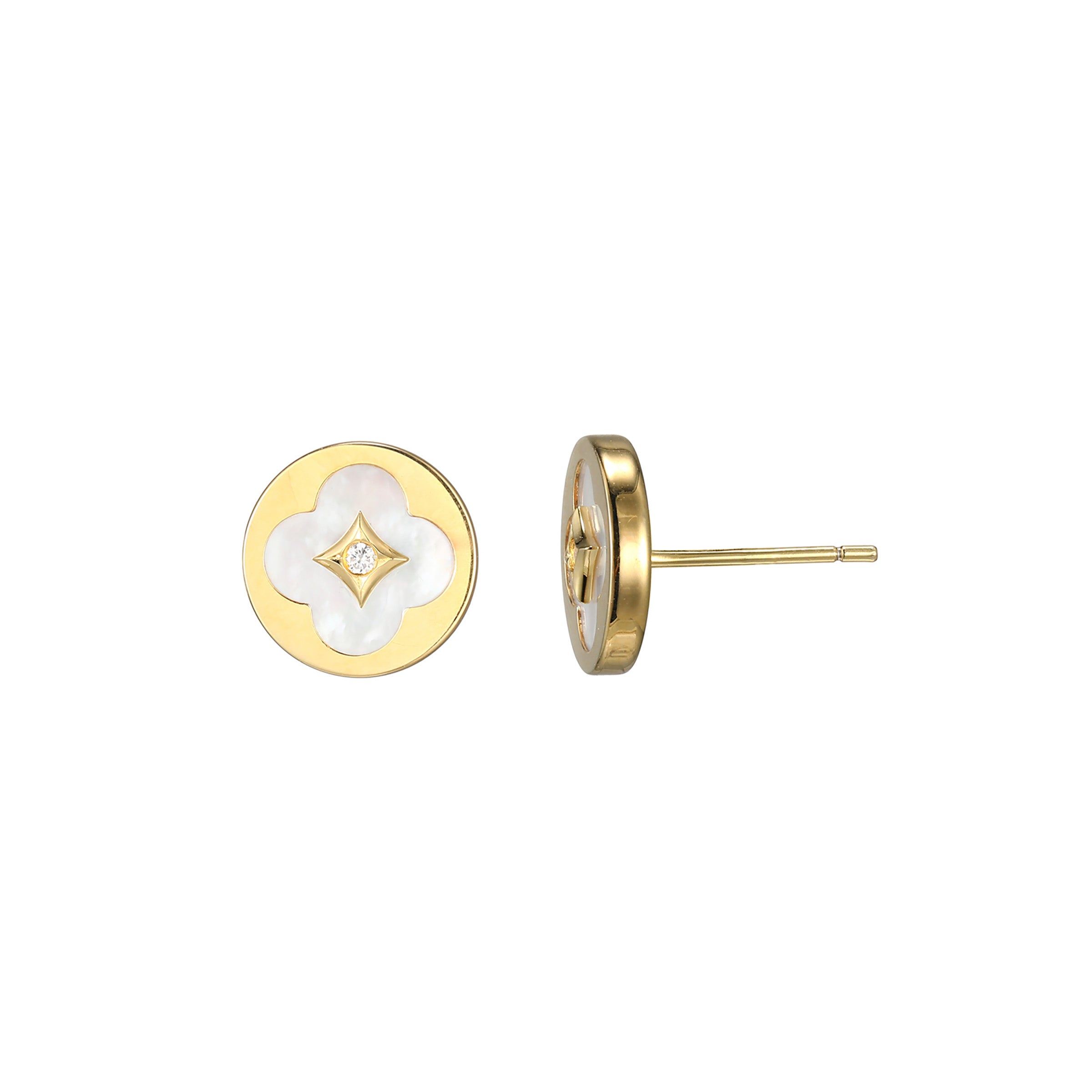 CE0198 - Clover Mother-of-Pearl Disc Stud Earrings