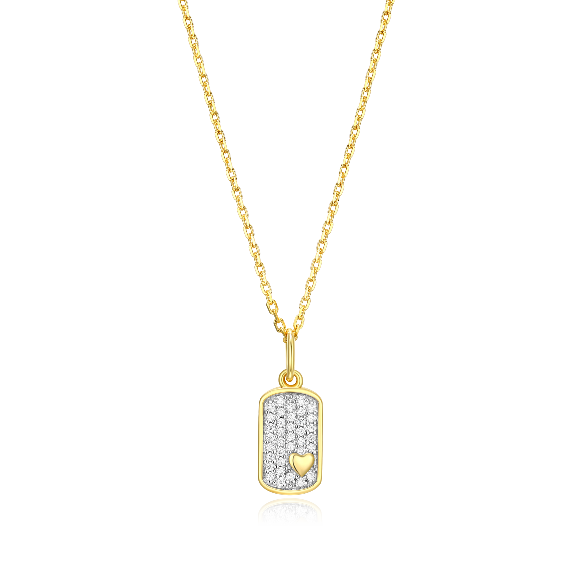 BN0015Y - Mini-Heart Tag Pendant Necklace in 14K Yellow Gold-Plated Sterling Silver