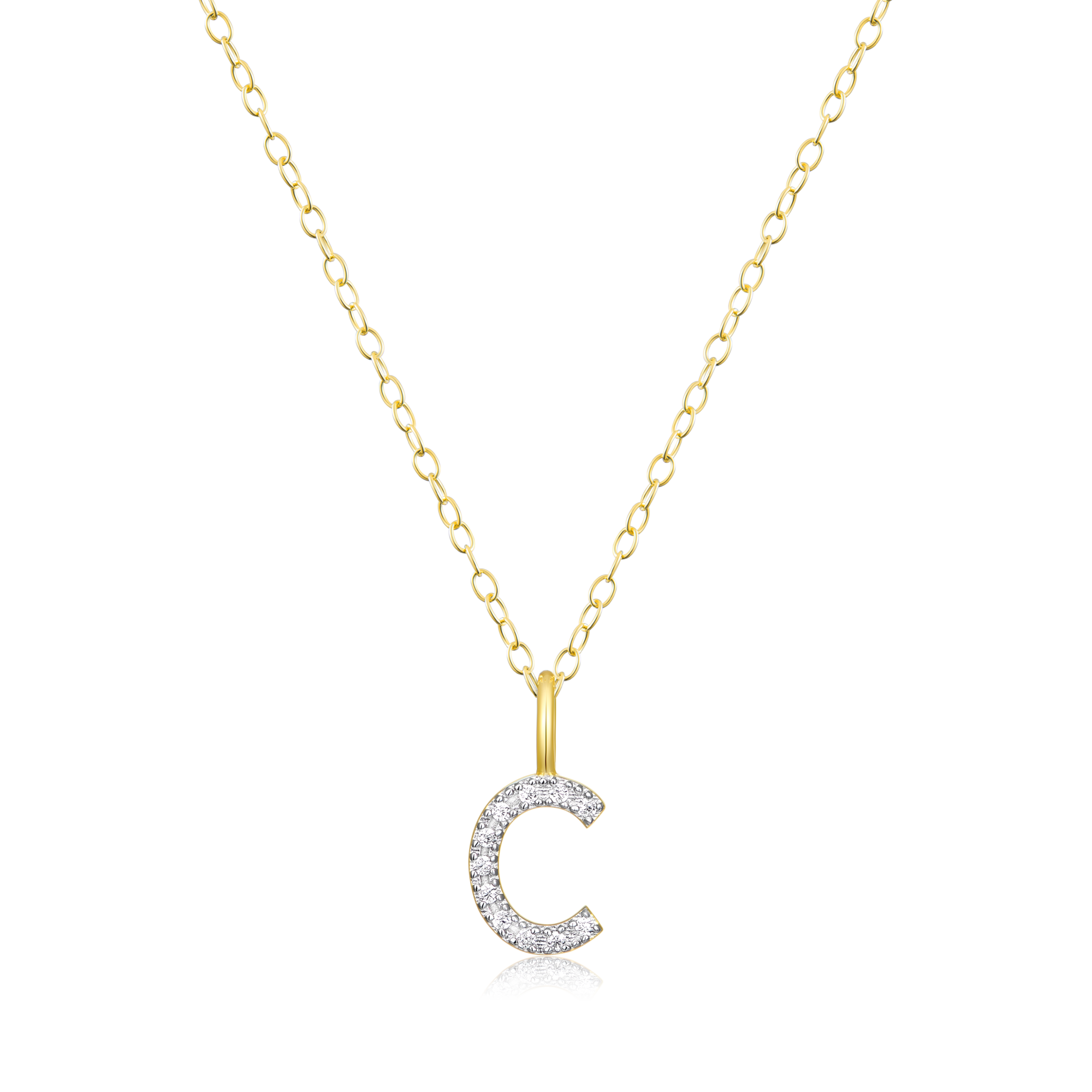 BN0122Y - Letter "C" Initial Pendant Necklace in 14K Yellow Gold-Plated Sterling Silver