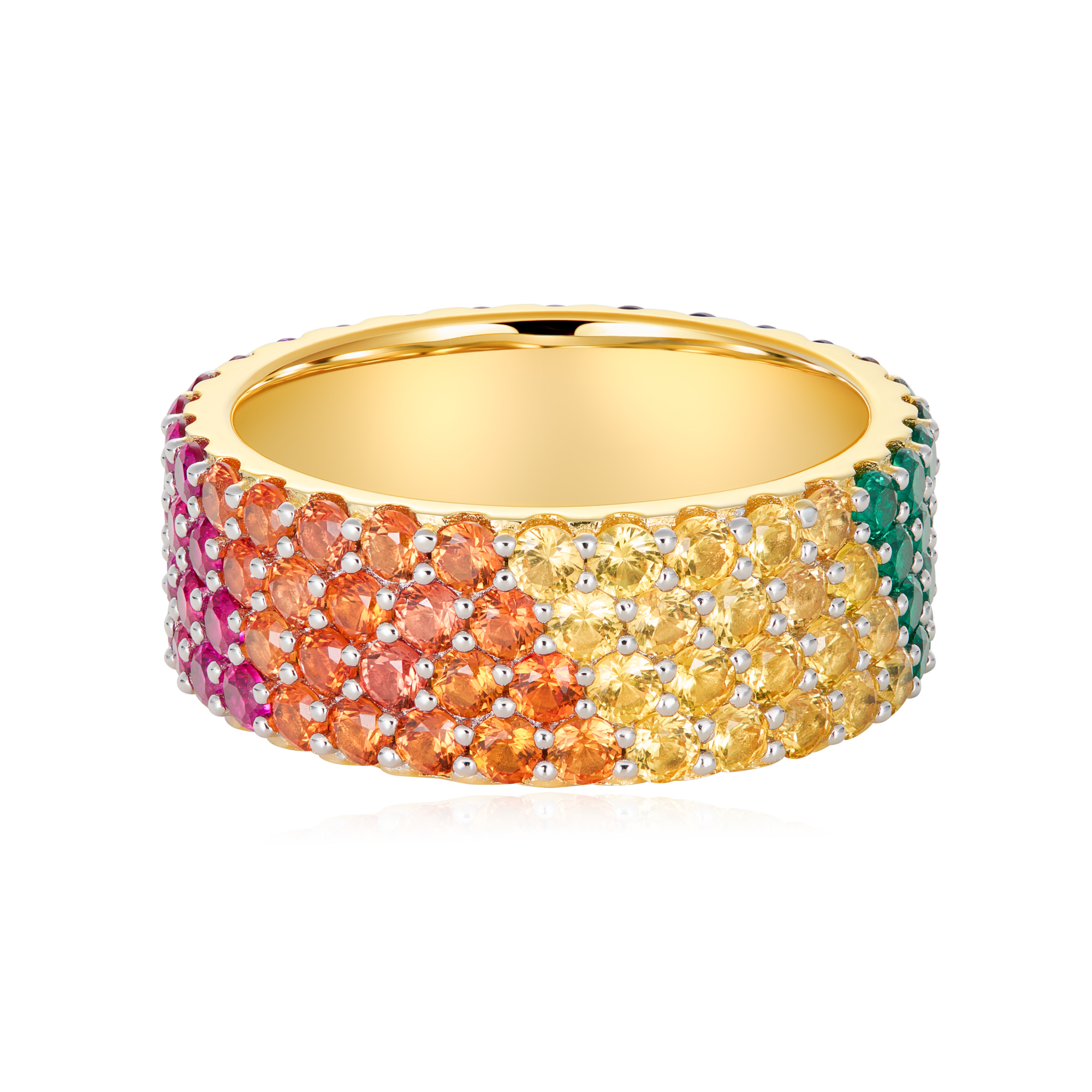 BR0164Y - Rainbow Eternity Band Ring in 14K Yellow Gold-Plated Sterling Silver - Size 9