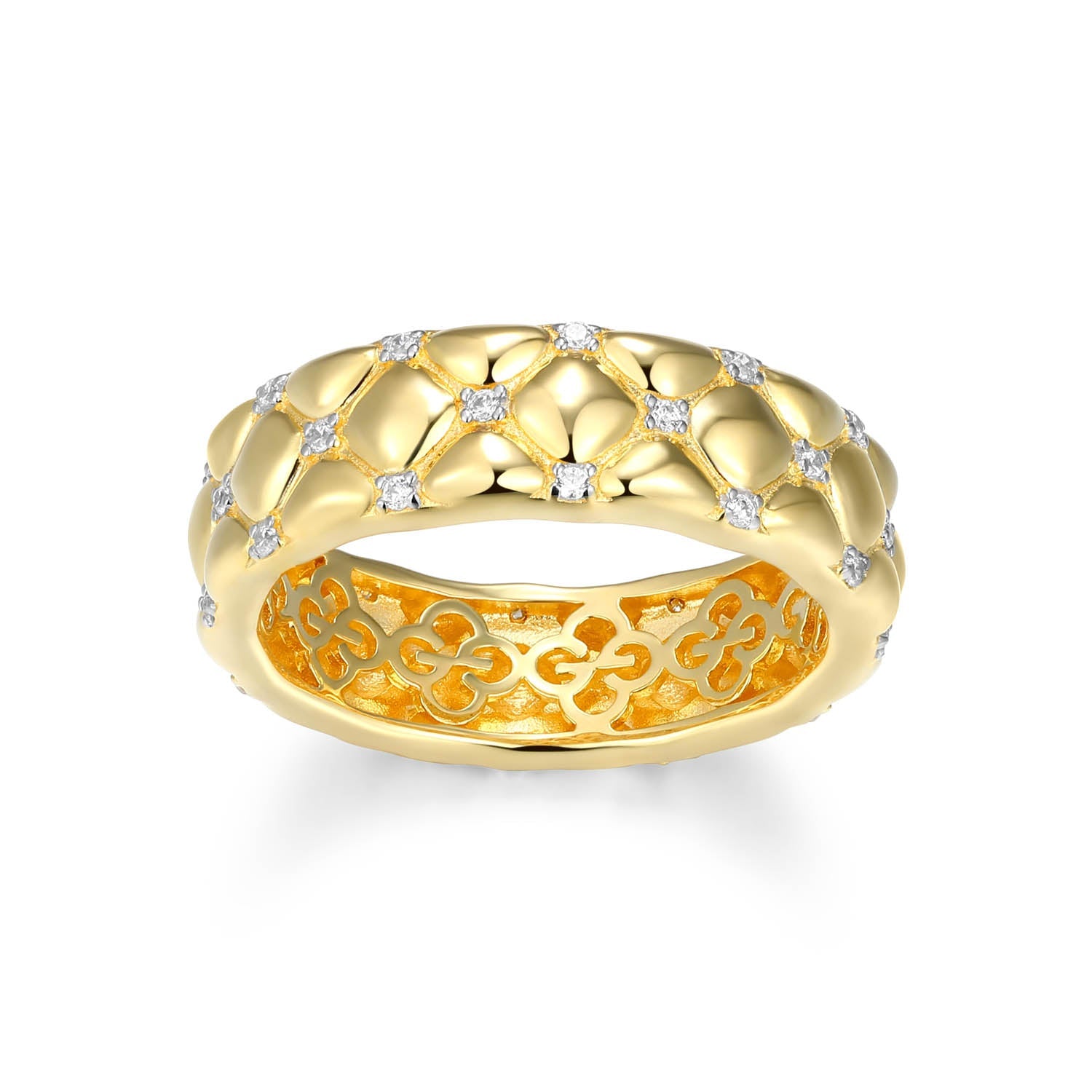 Sterling Silver Charles Garnier "quilted" Rhodium And Yellow Gold Plated Cz Ring - Size 8