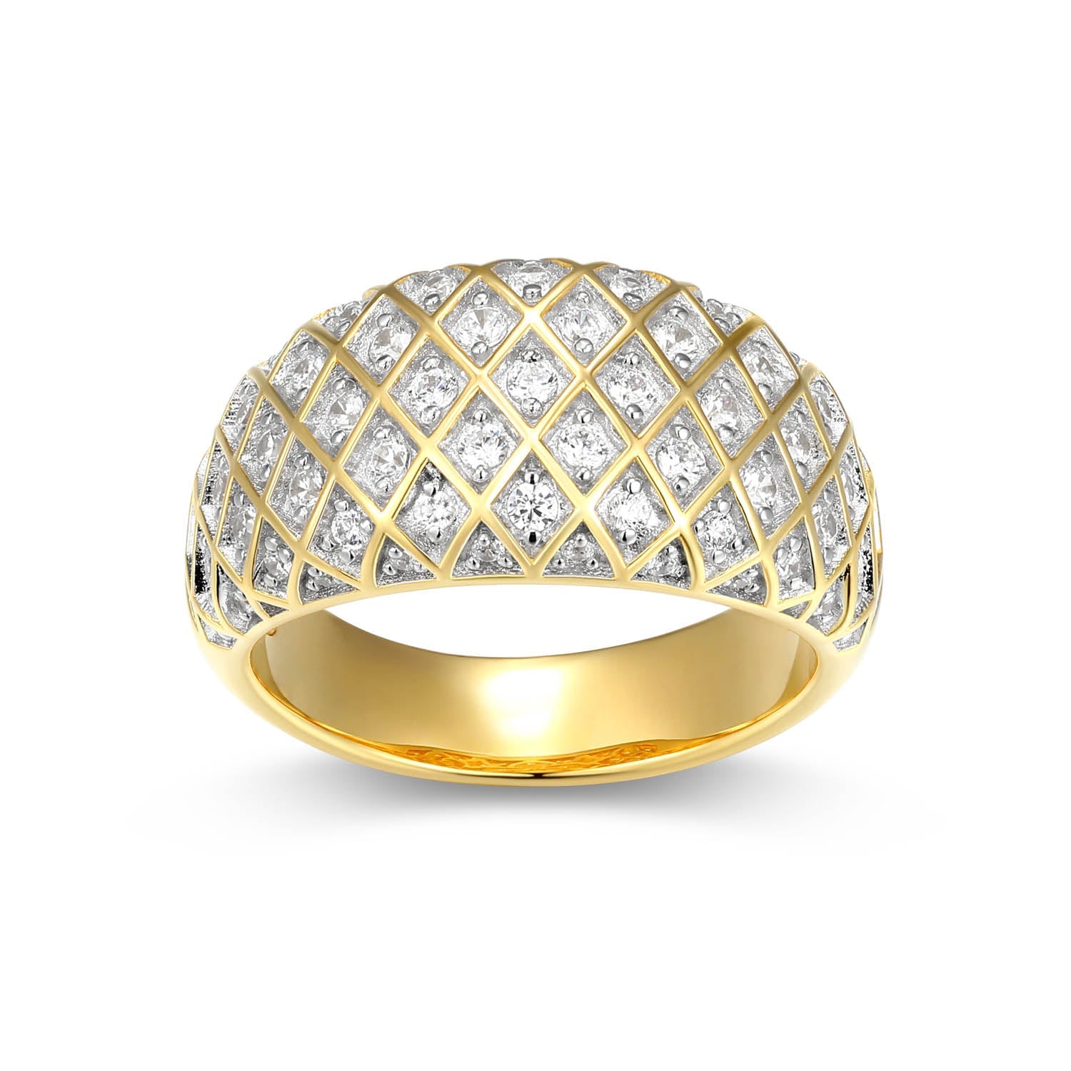 Sterling Silver Charles Garnier "quilted" Rhodium And Yellow Gold Plated Cz Ring - Size 8