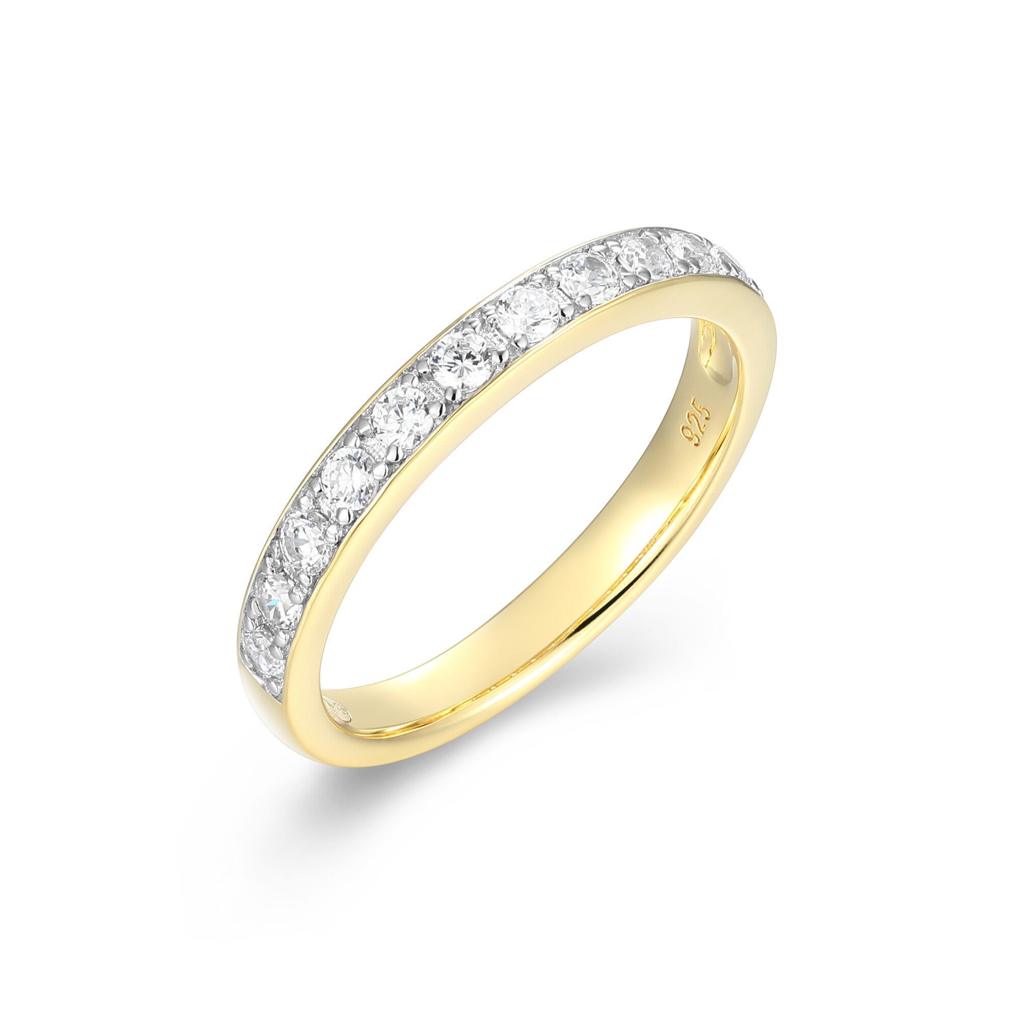 Sterling Silver Yellow Gold And Rhodium Plated Ring With White Cz - Size 8