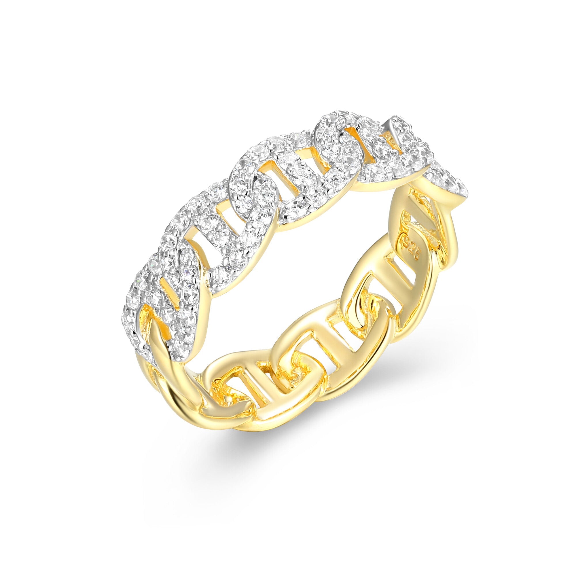 Sterling Silver Yellow Gold And Rhodium Plated Ring With White Cz - Size 7