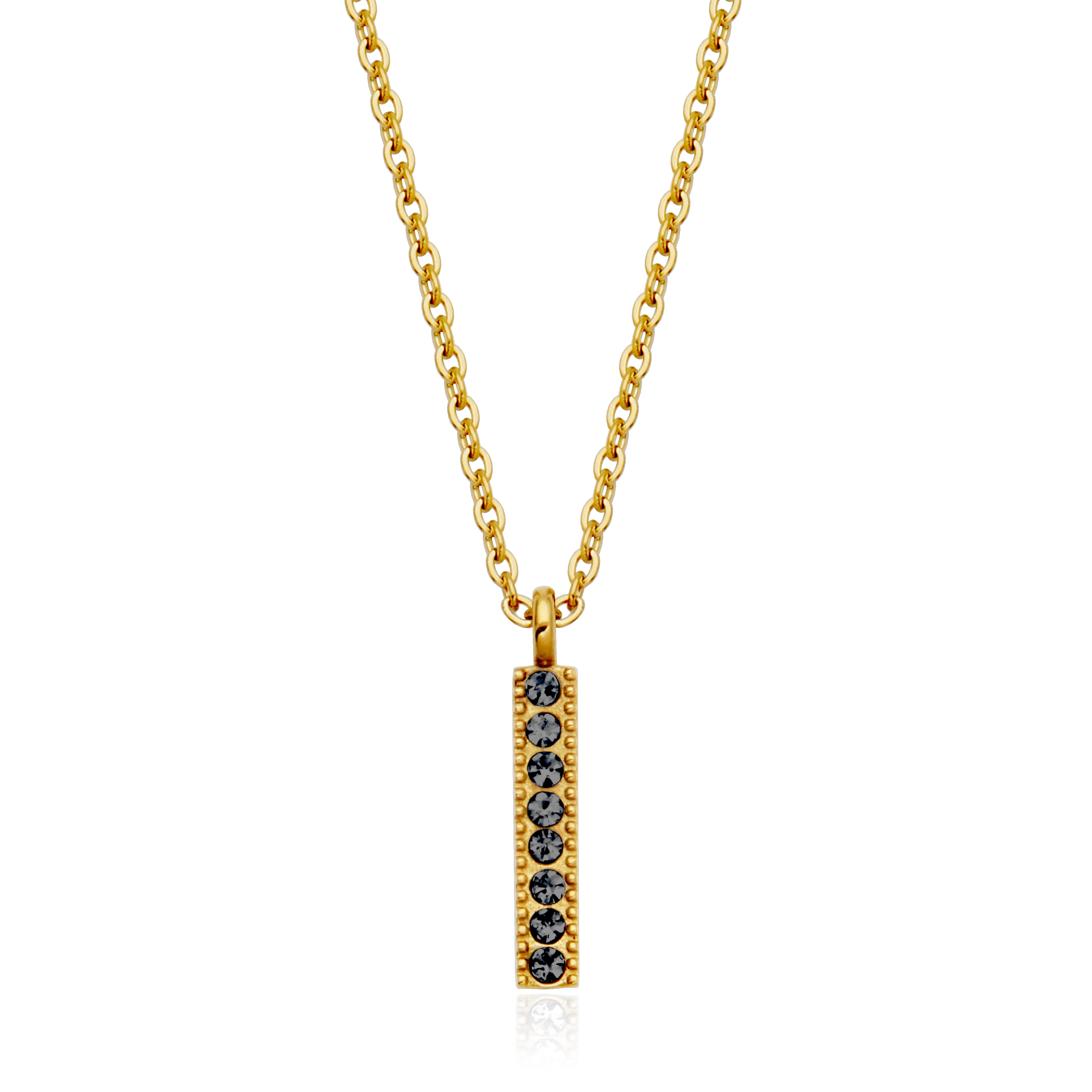Steelx Ip Gd Black Crystal Bar April Neck 18"