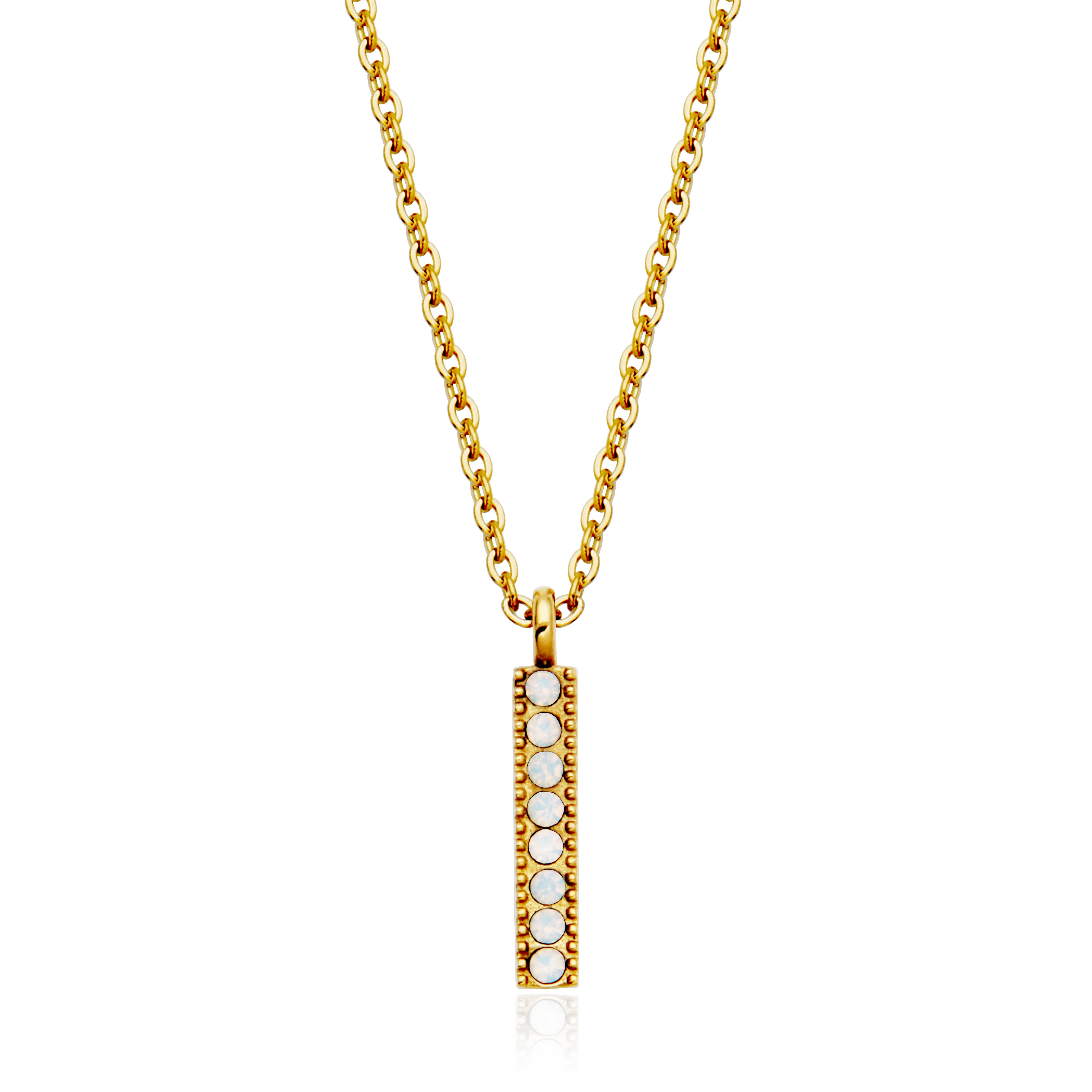 CJ Steelx Opal Crystal Birthstone Bar Necklace - October
