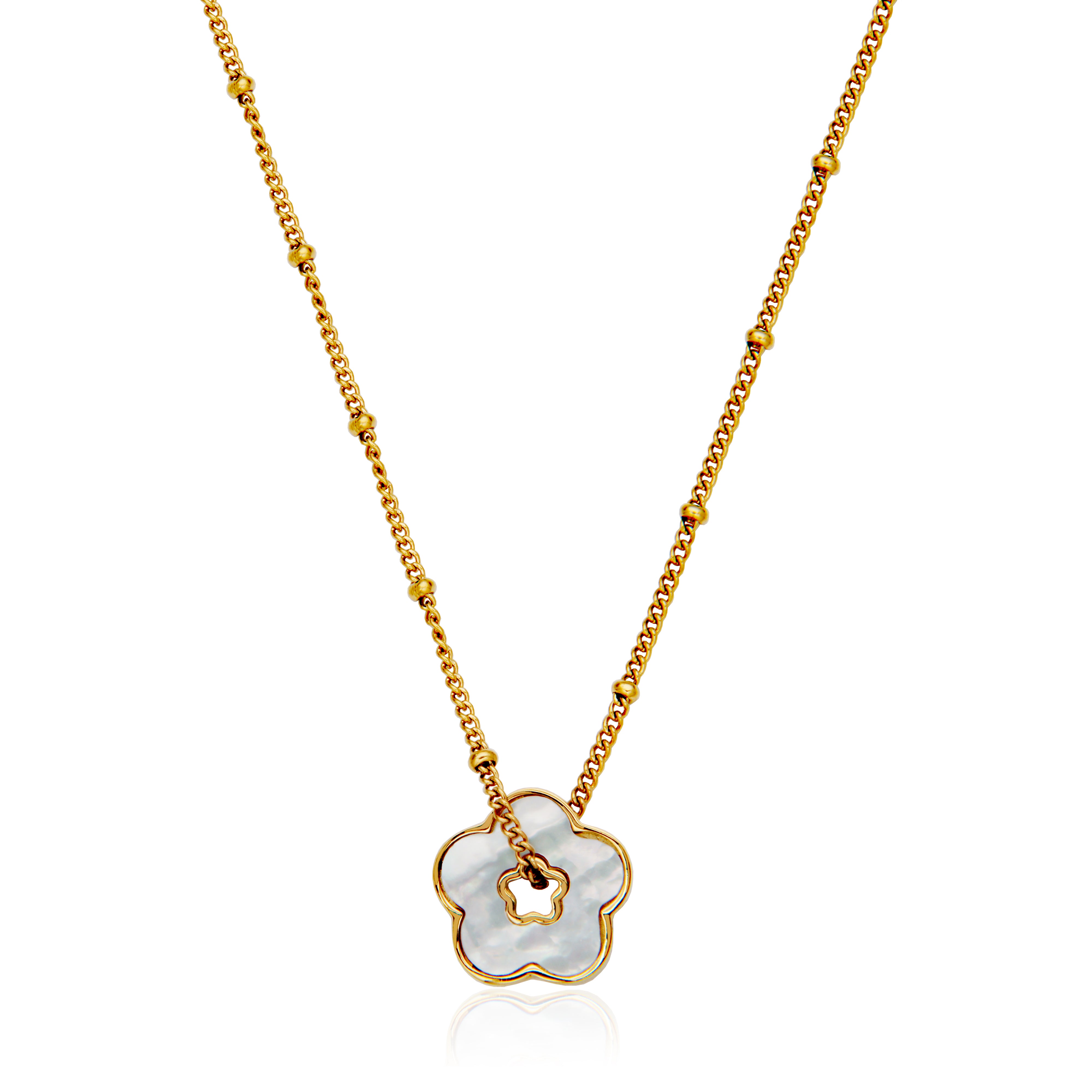 Steelx Ipgd Mother Of Pearl Flower 14Mm Neck16+2"