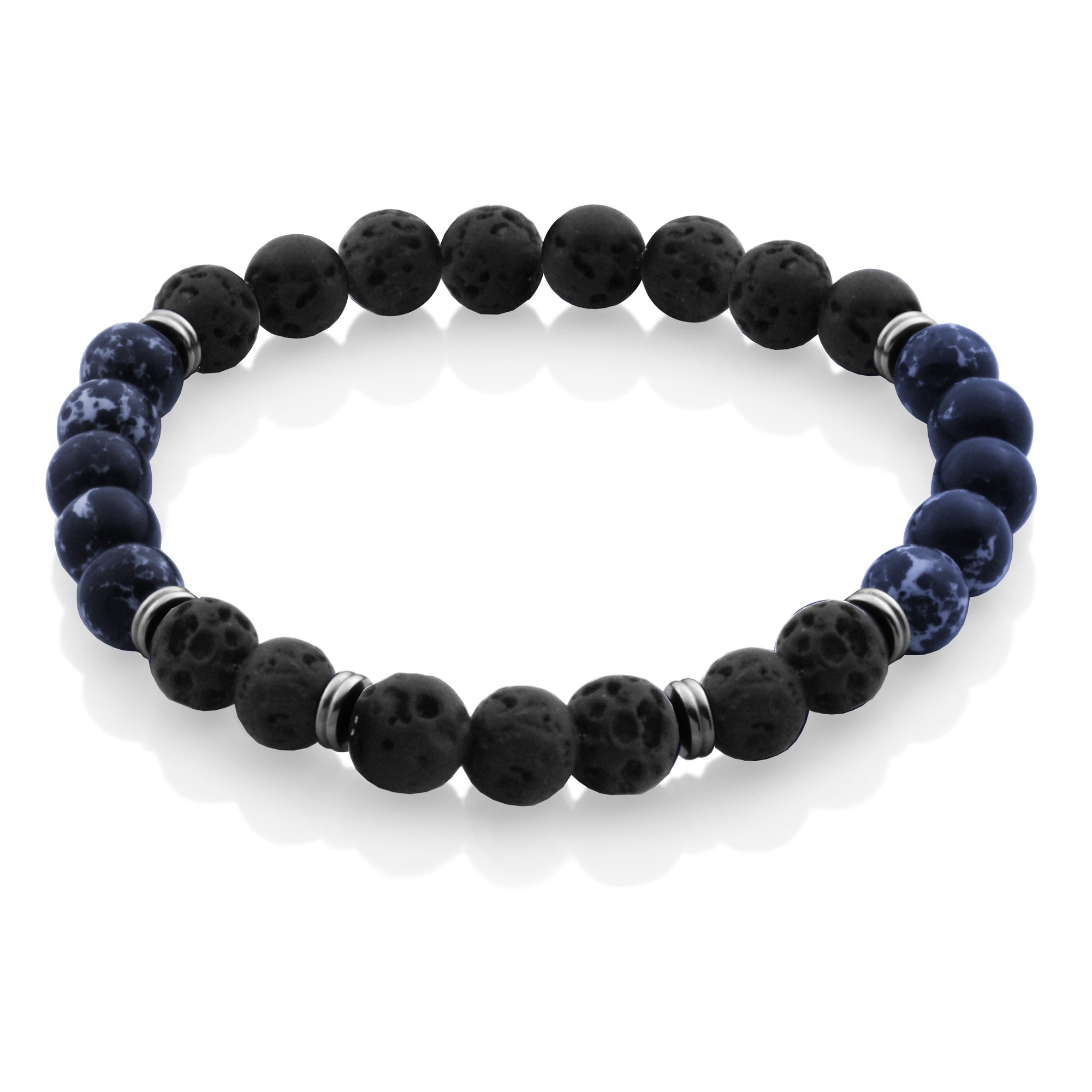 Steelx Brac Lava Bead &amp; Blue Lapis Beads 8.5"