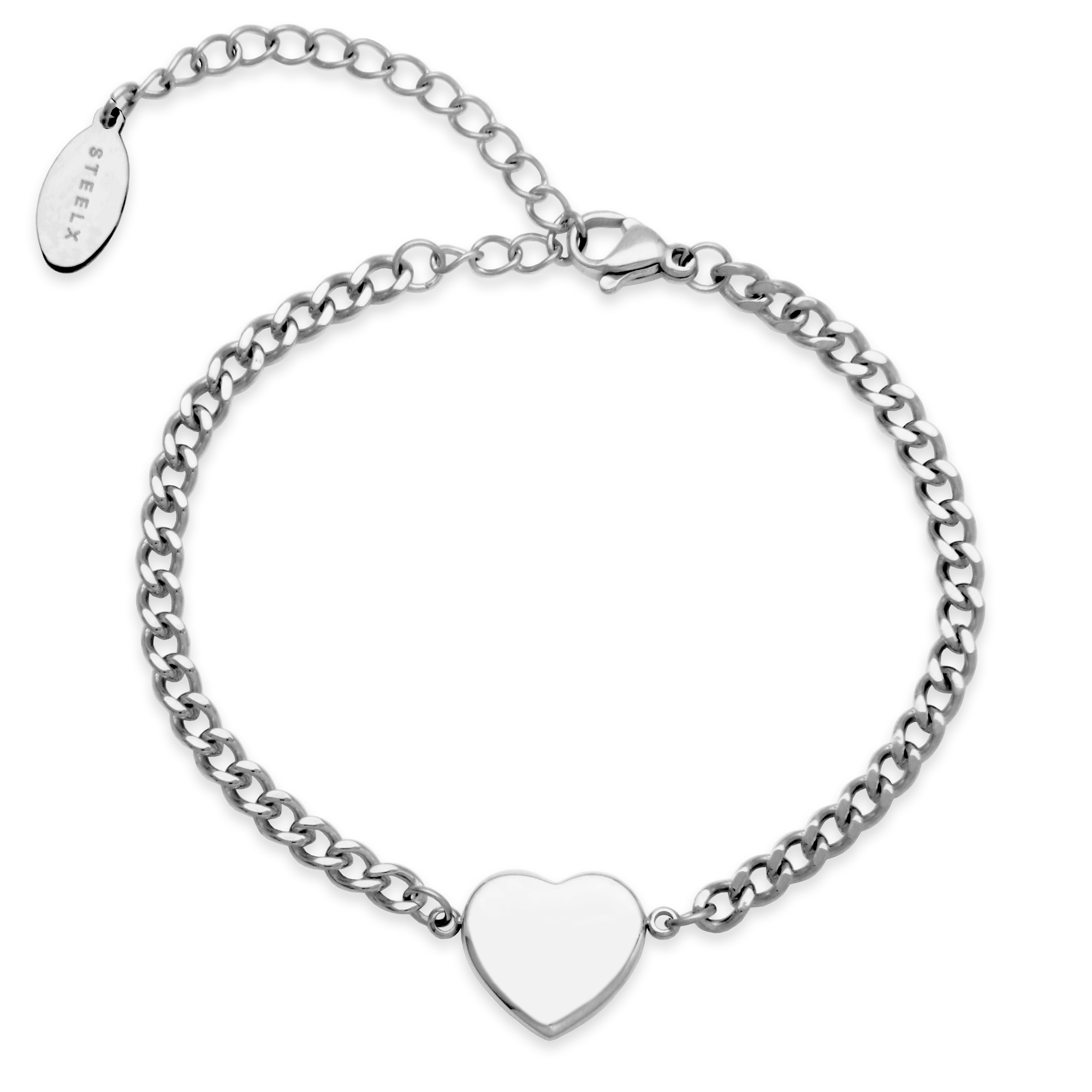 Steelx 3.5 Mm Curb Chain Puffy Heart Bracelet 6.5+1.5"