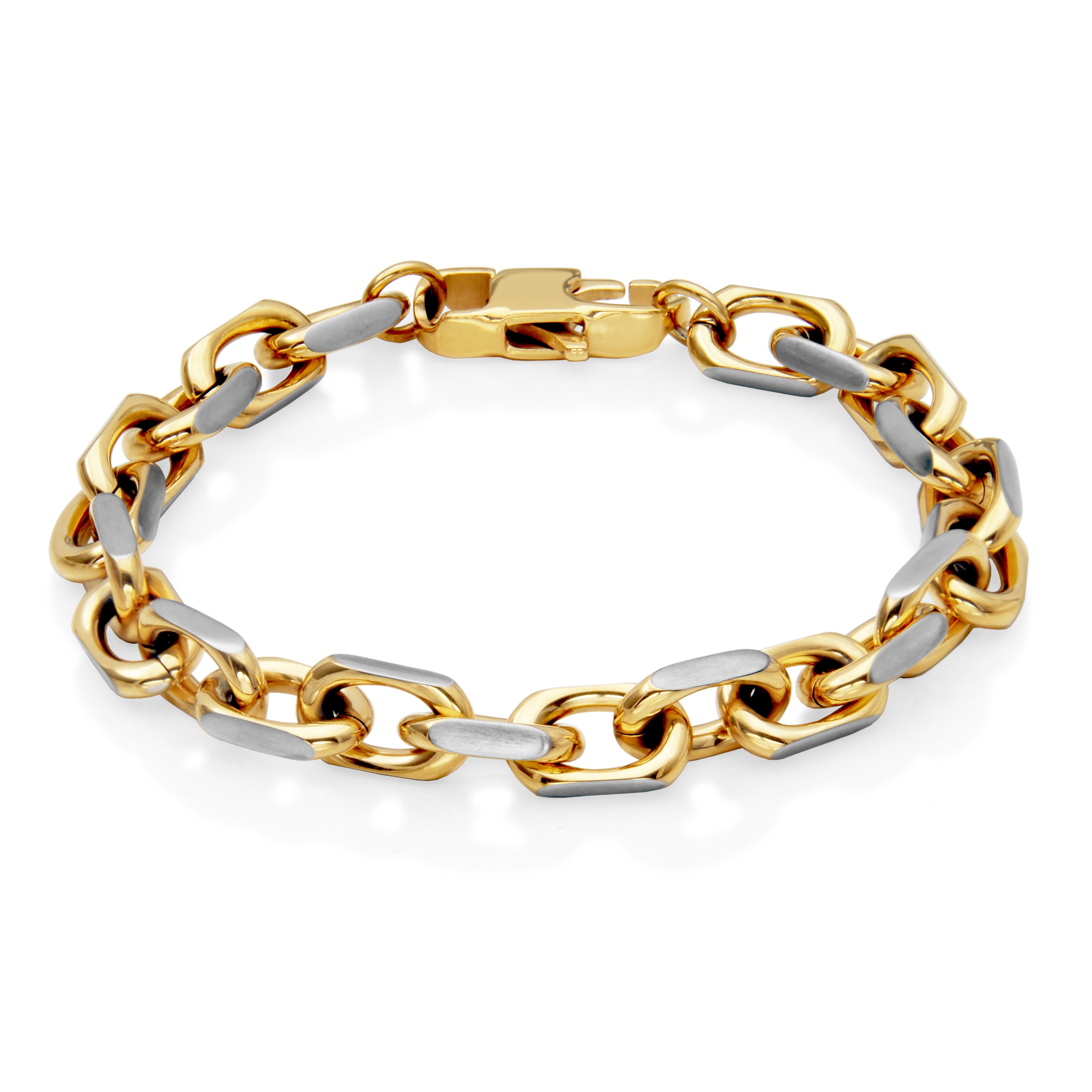 Steelx Ip Gd Two Tone 8Mm Matte Link Chain Bracelet 8.5"