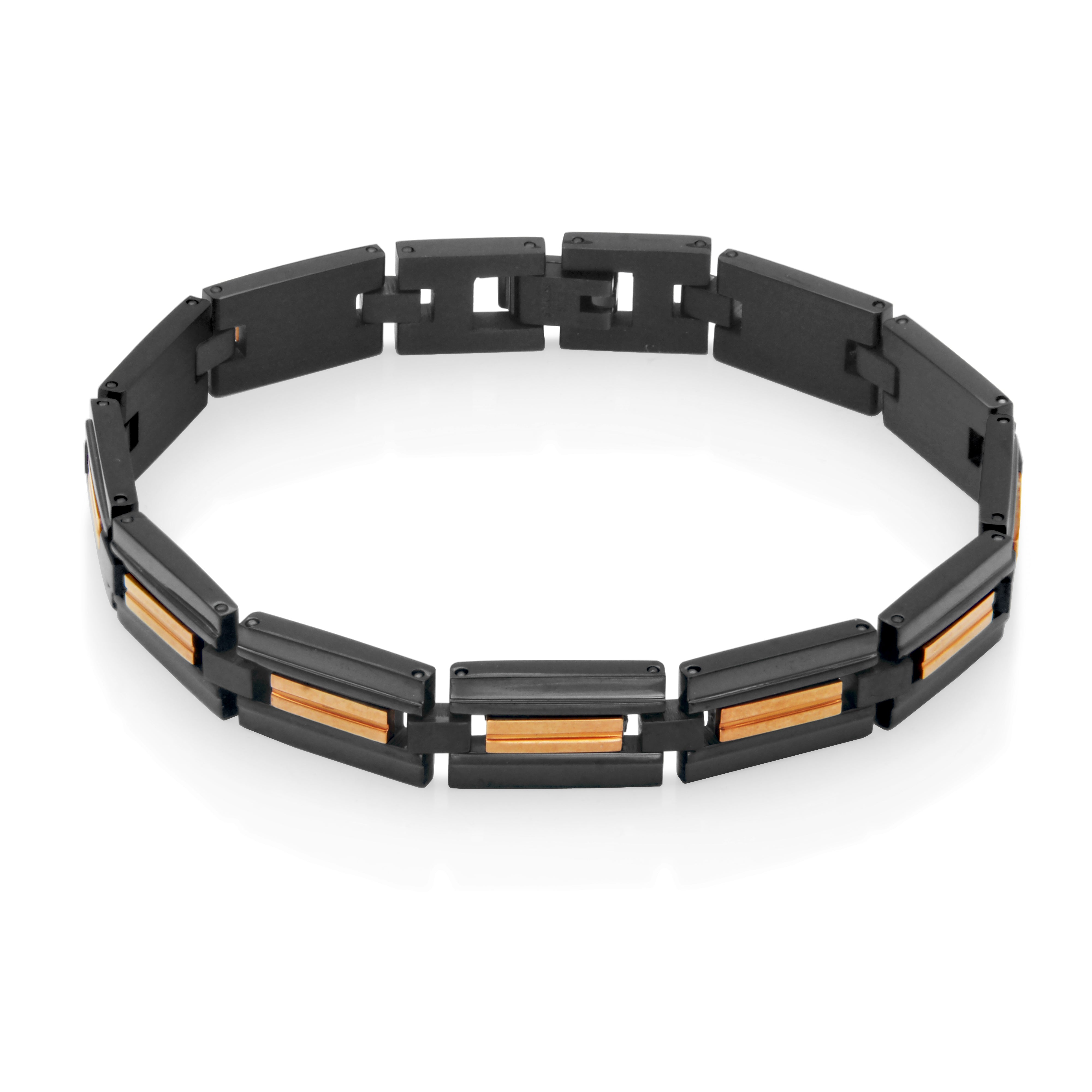 Steelx 9.5Mm Ip Blace Ip Rose Two Tone Bracelet 8.25"