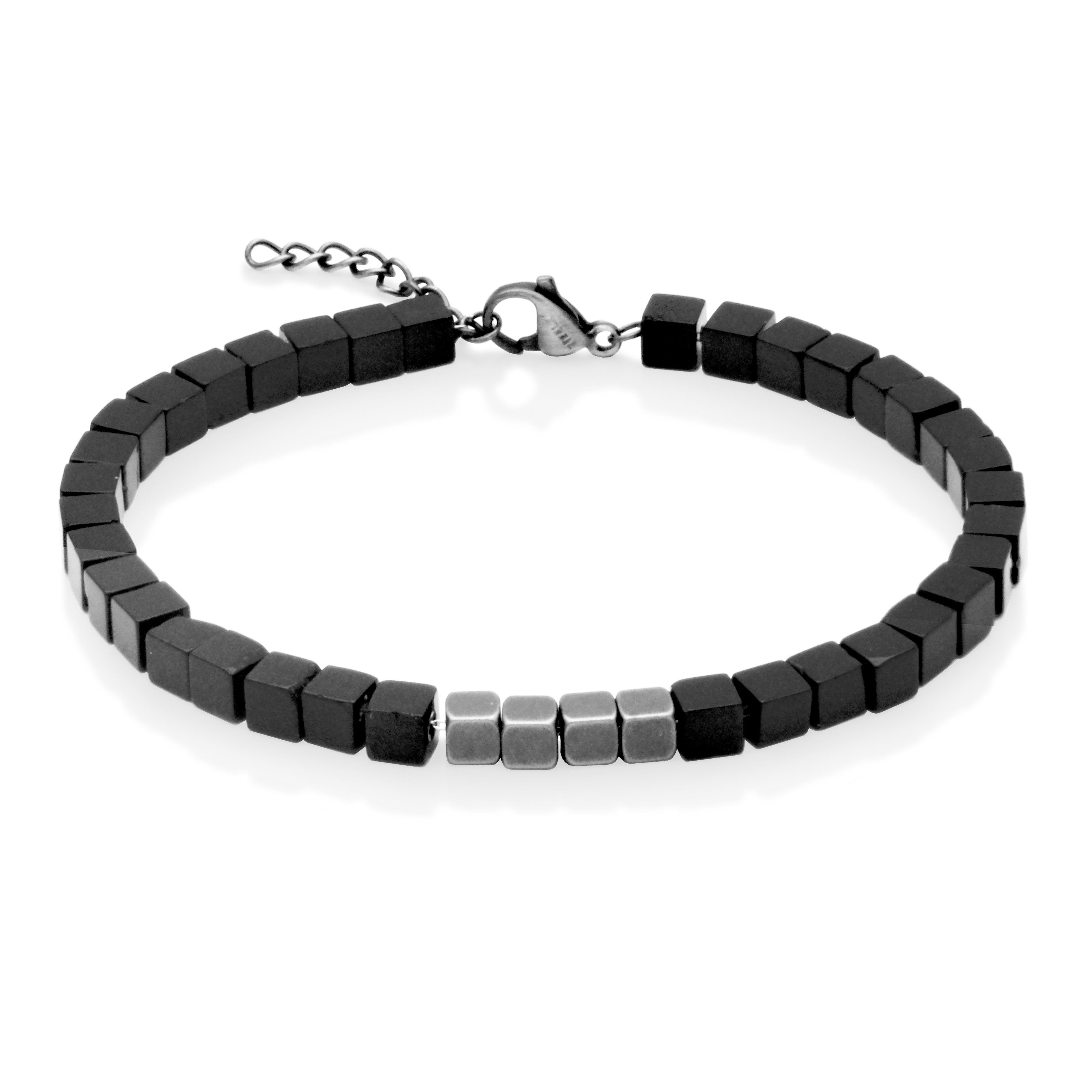 Steelx 5Mm Square Black Agate Bead Bracelet  8.5"