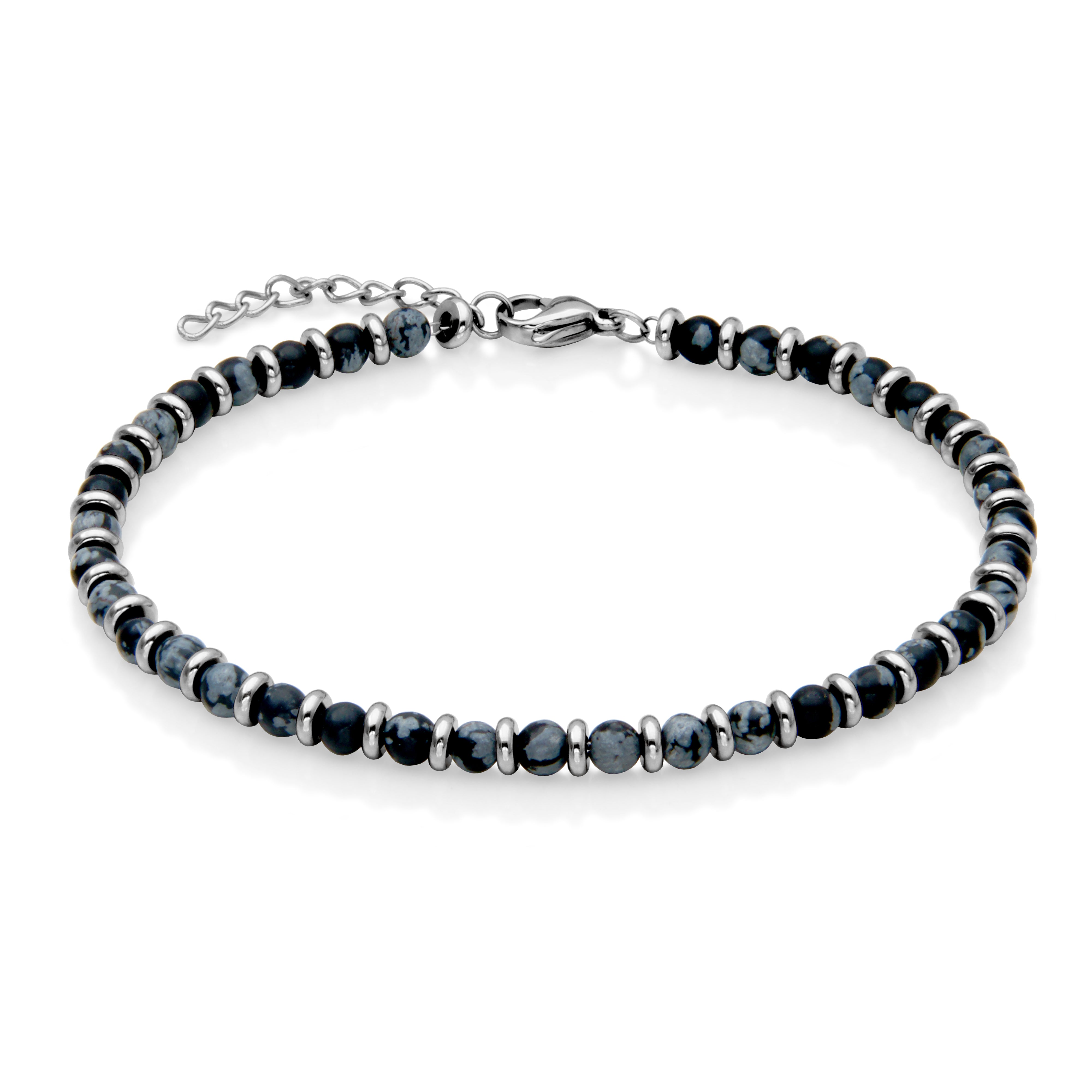 Steelx 4Mm Snow Flake Bead Bracelet 8.25+1.25"