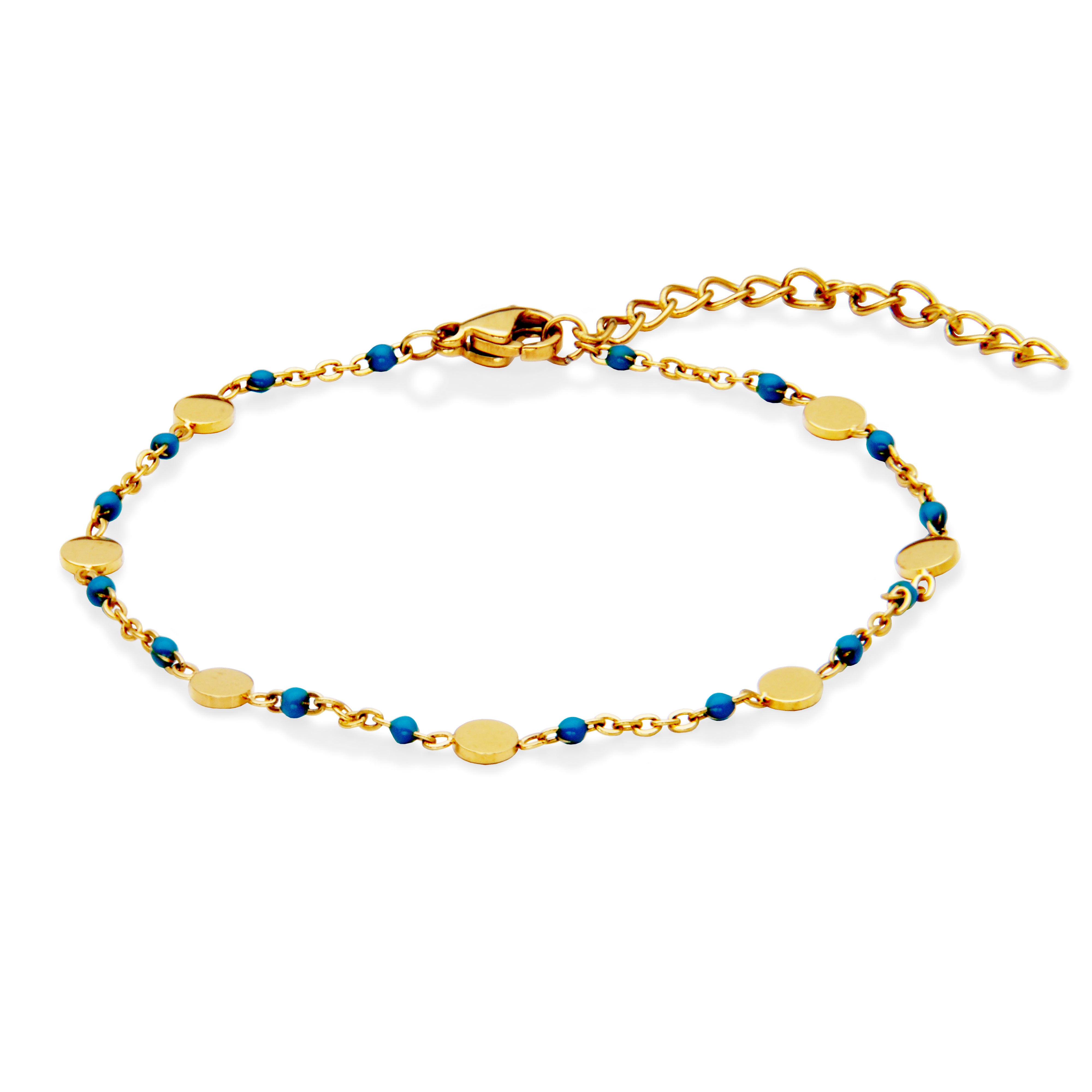 Steelx Ipgd Turquoise Enamel Bead Disc Brac6.75+1"