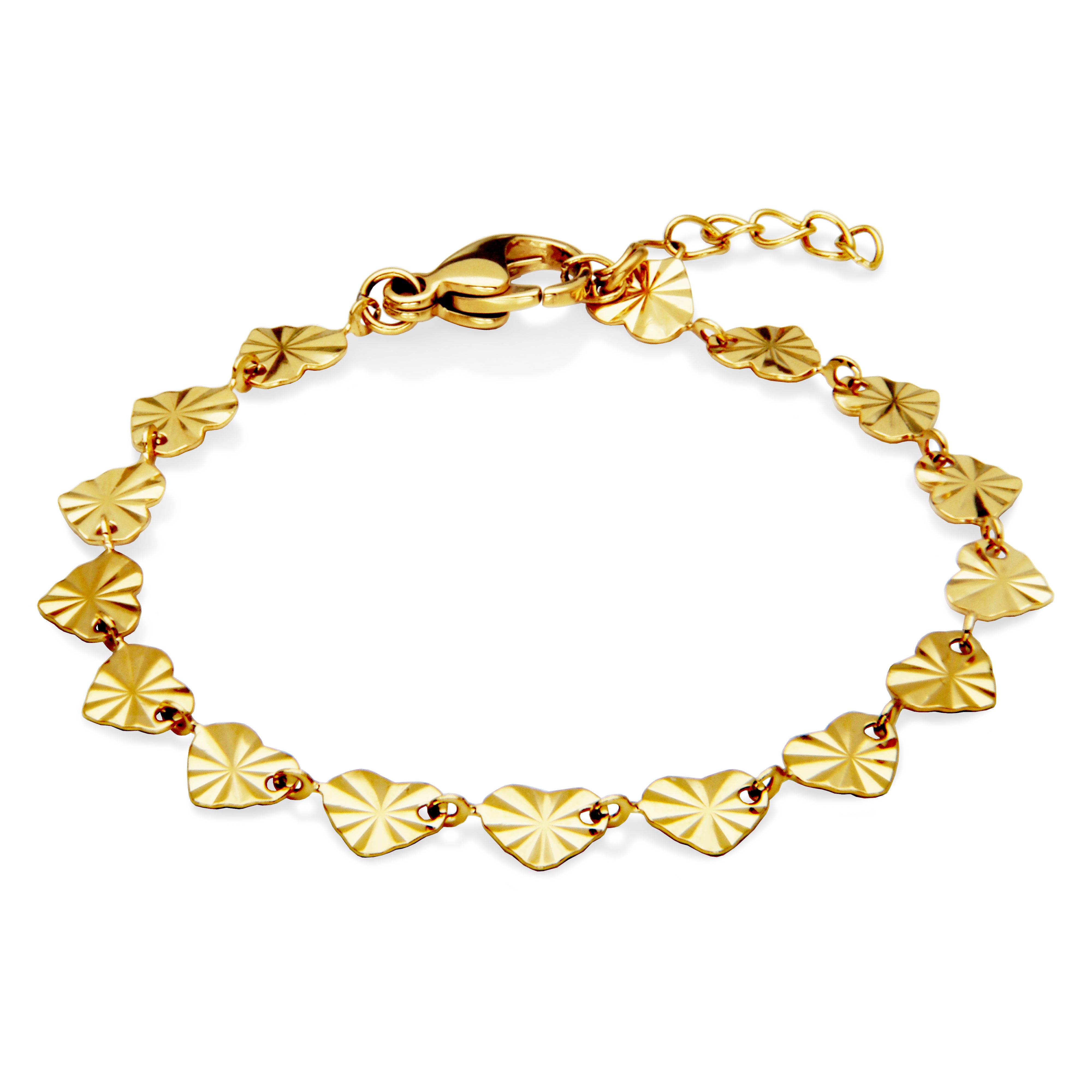 Steelx Ipgd Diamond Cut Heart 6*7Mm Link Anklet9+1.5"