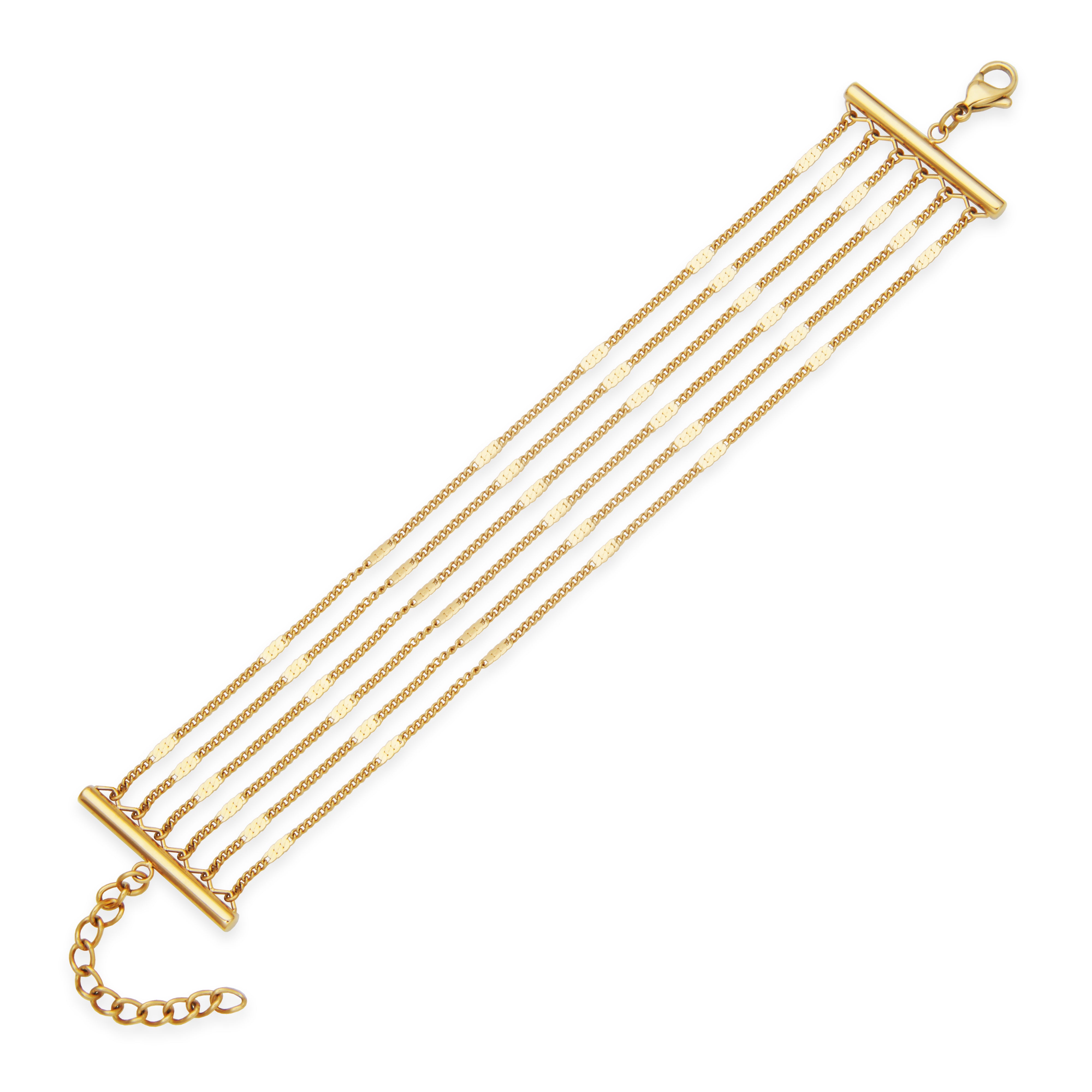 Steelx Ip Gd 6 Strands Bracelet 6.5+1.5"
