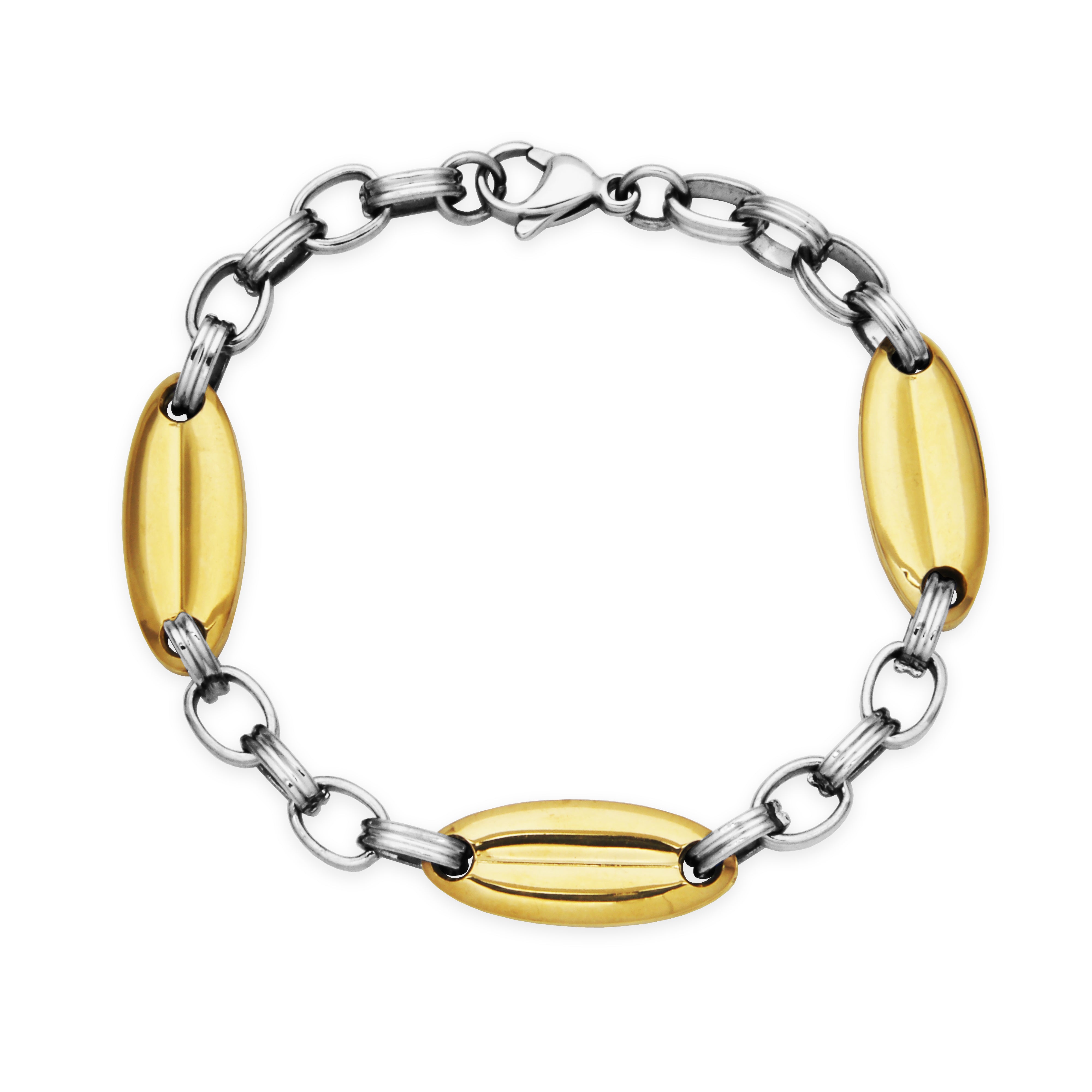 Steelx Two Tone Large Coffee Bean Link Bracelet 7.5+1"