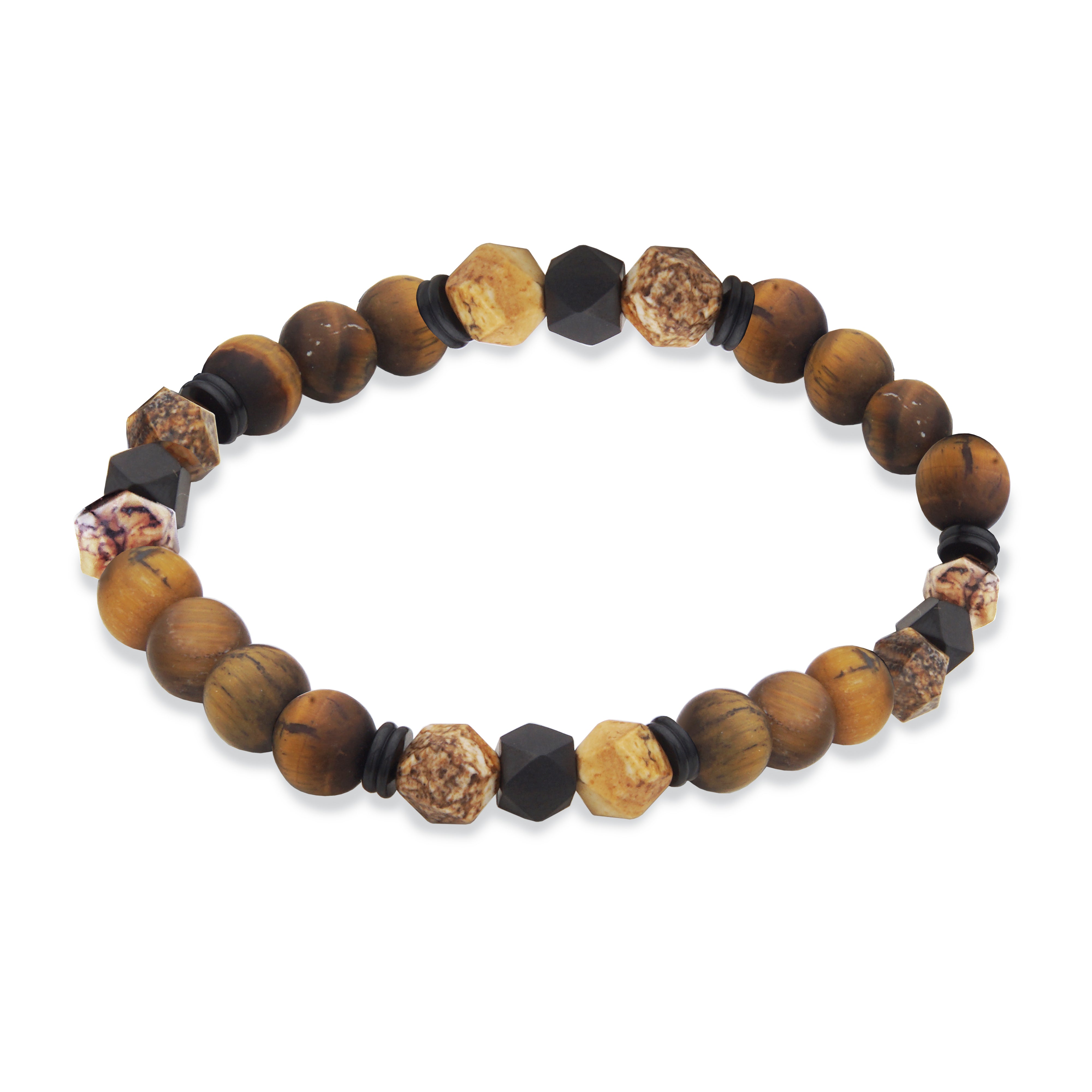 Steelx Ip Black 8Mm Tiger Eye /Picture Stone Bracelet 8"