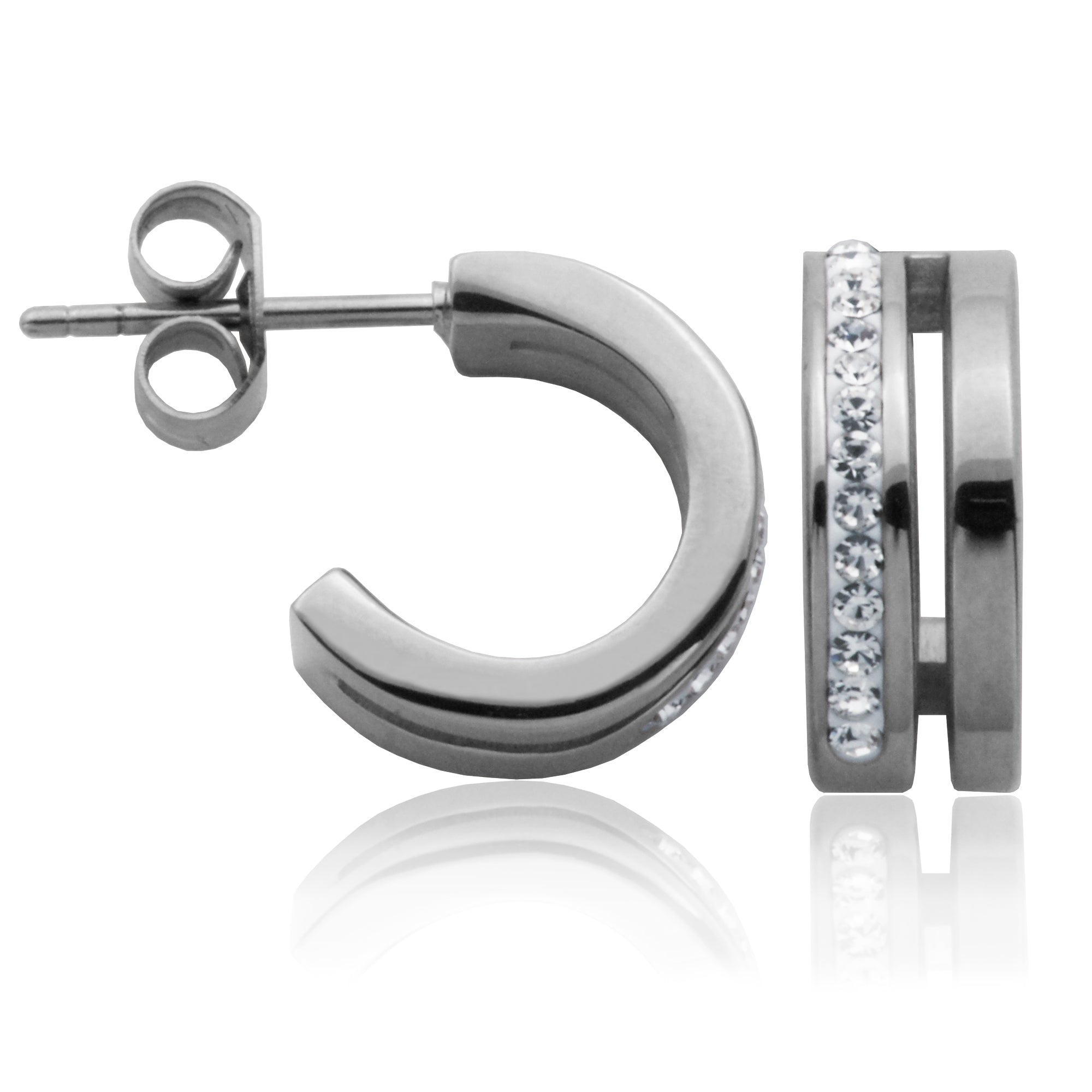 CJ Steelx Half Hoop Preciosa Crystal Earrings - Silver