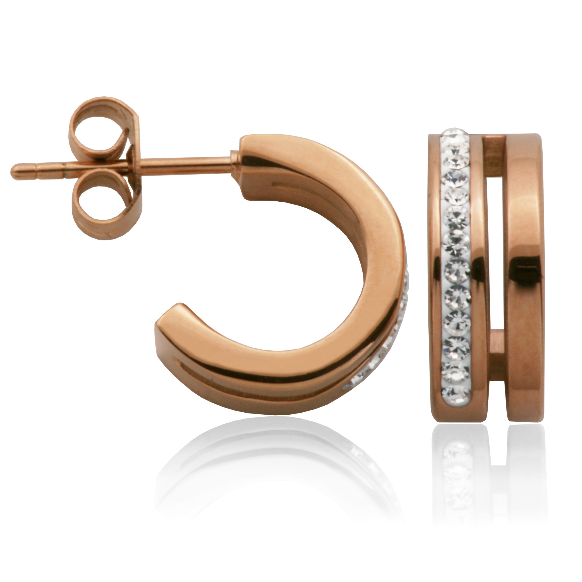 CJ Steelx Half Hoop Preciosa Crystal Earrings - Rose Gold