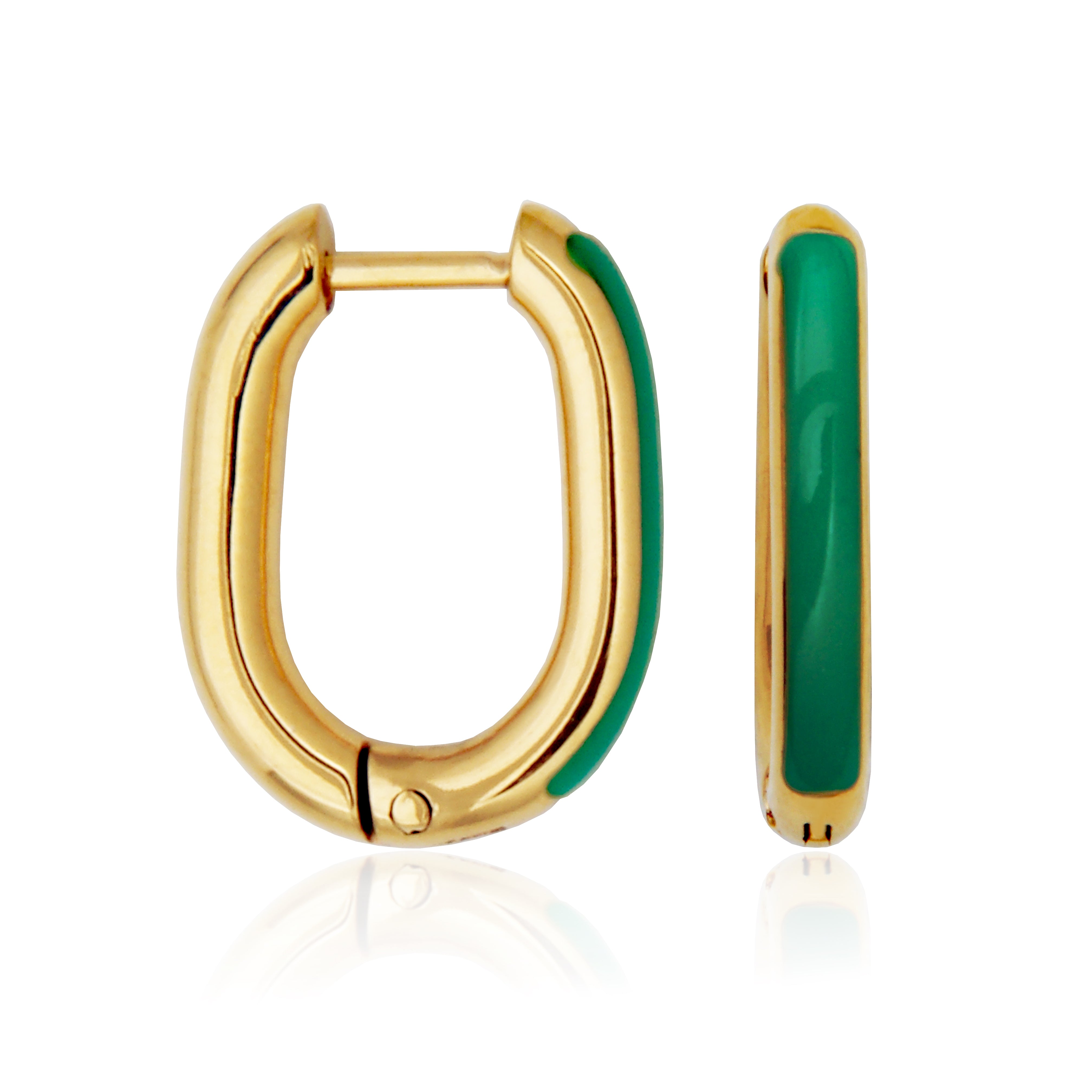 Steelx Ip Gd Teal Green Enamel Huggie Hoop 12*16Mm