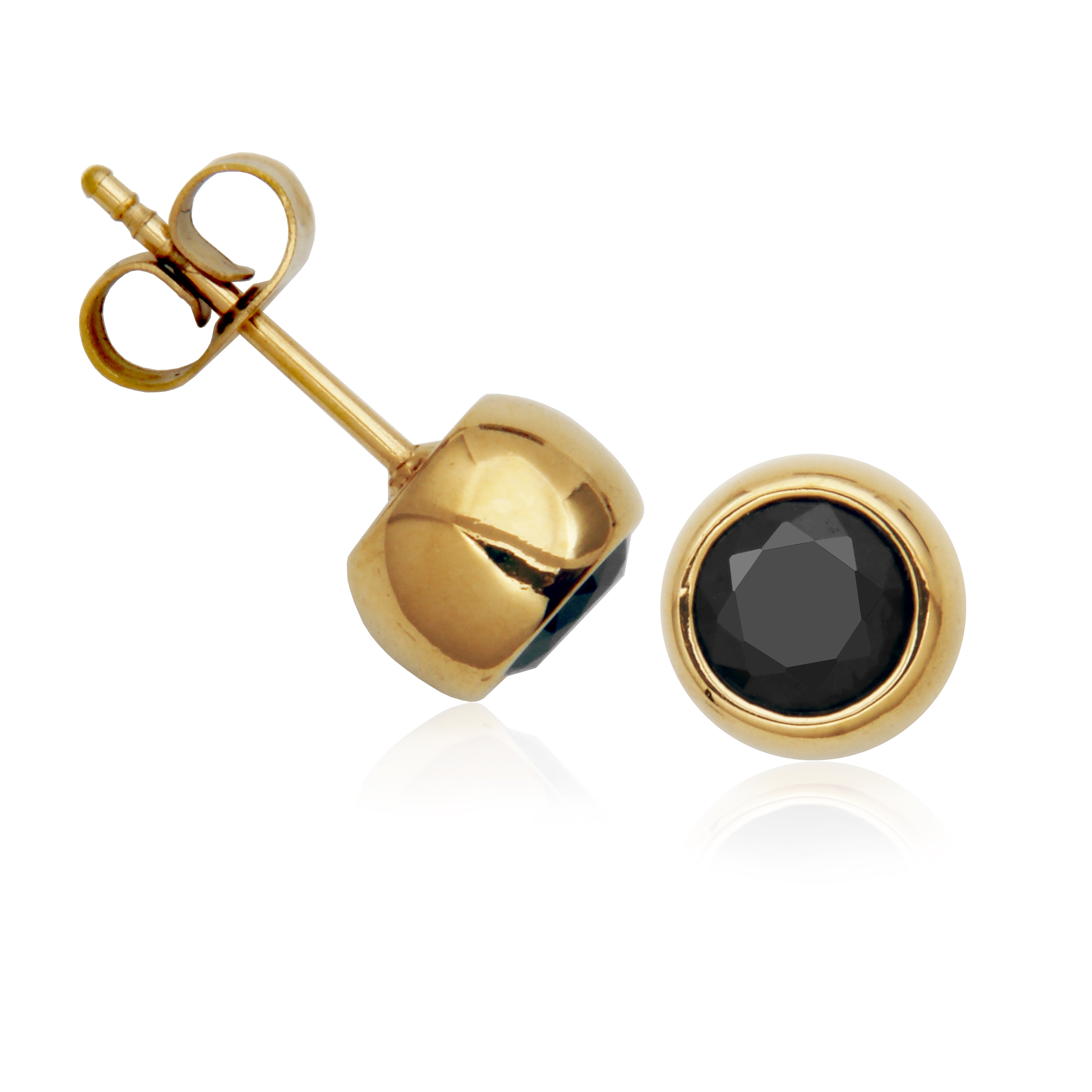 Steelx Ip Gd 5Mm  Black Cz Besel Set Stud Earring