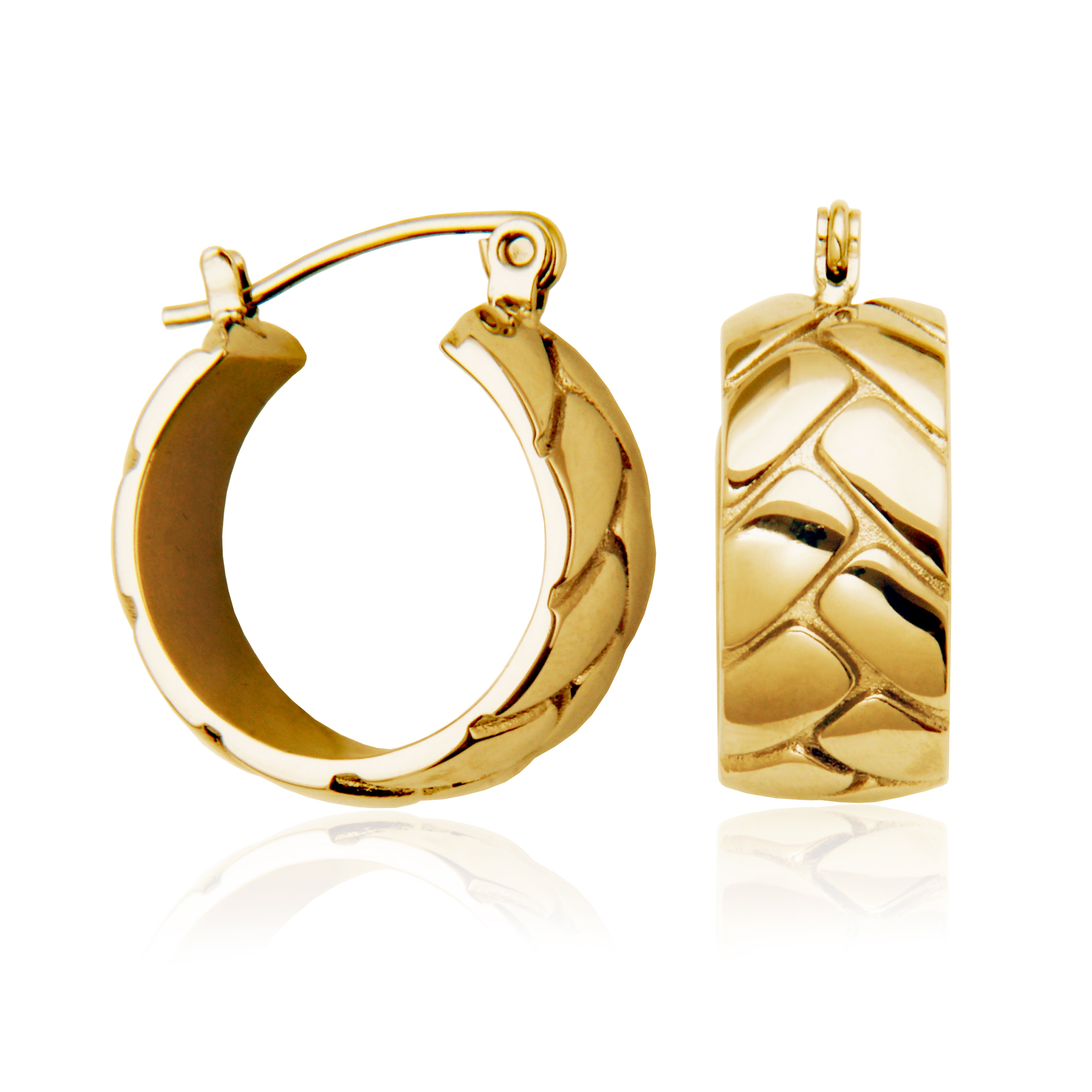 Steelx Ipgd Crocodile Embossed W9Mm Hoop Earring20Mm