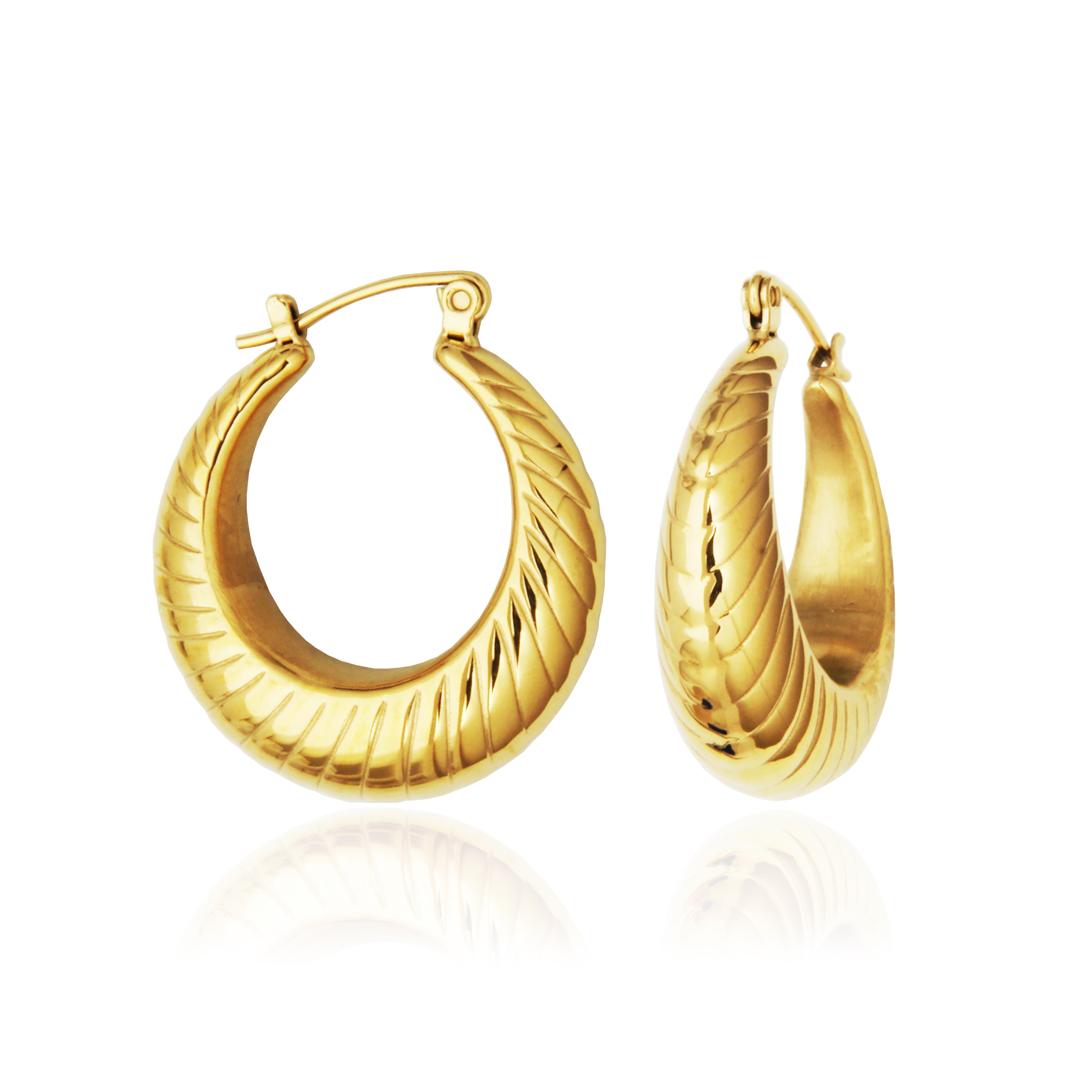 Steelx Earring Ip Gd Patterned Puffy Hoop 17.5Mm
