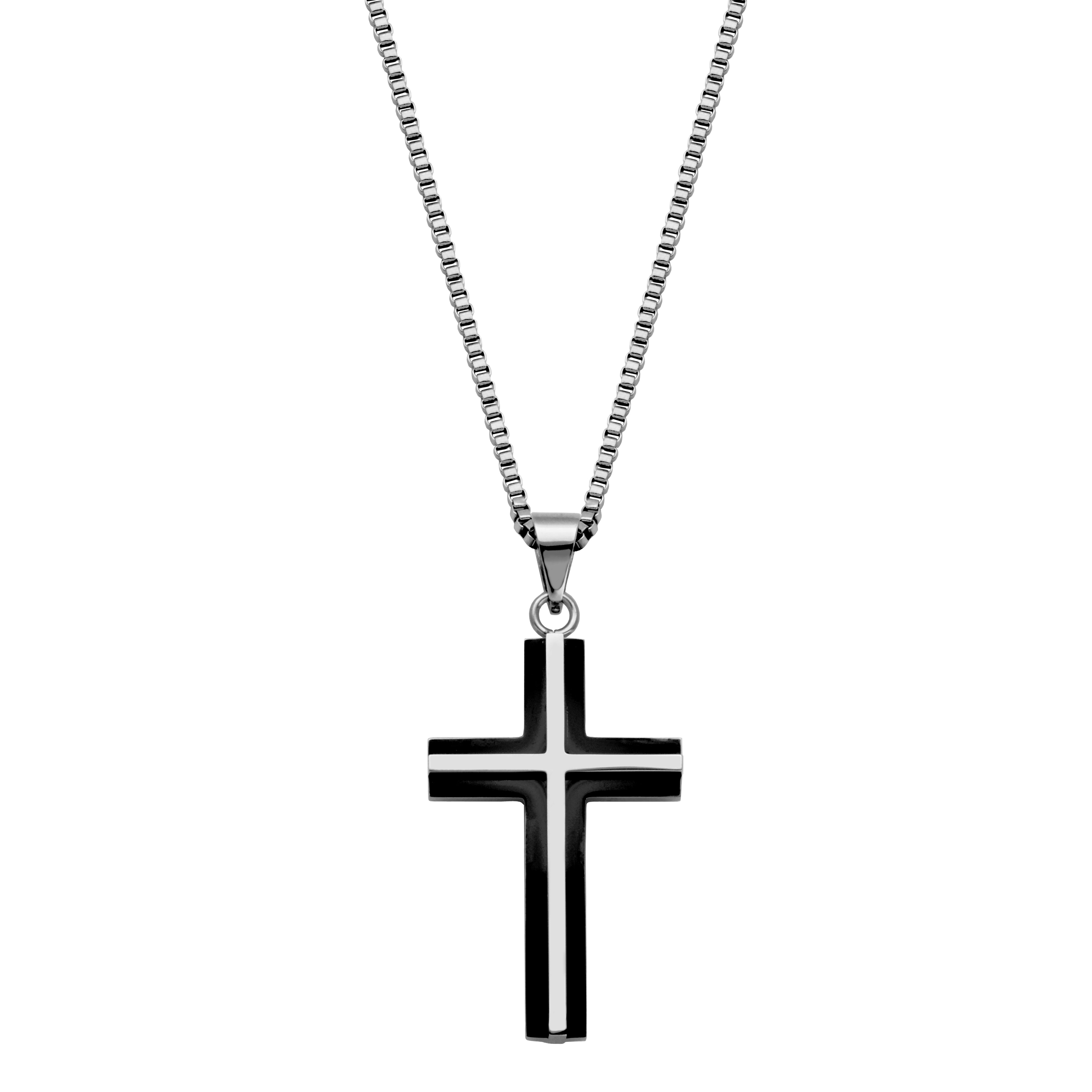 Steelx  Steel/Ip Black Cross Pend 25X40Mm Box Chain 24"