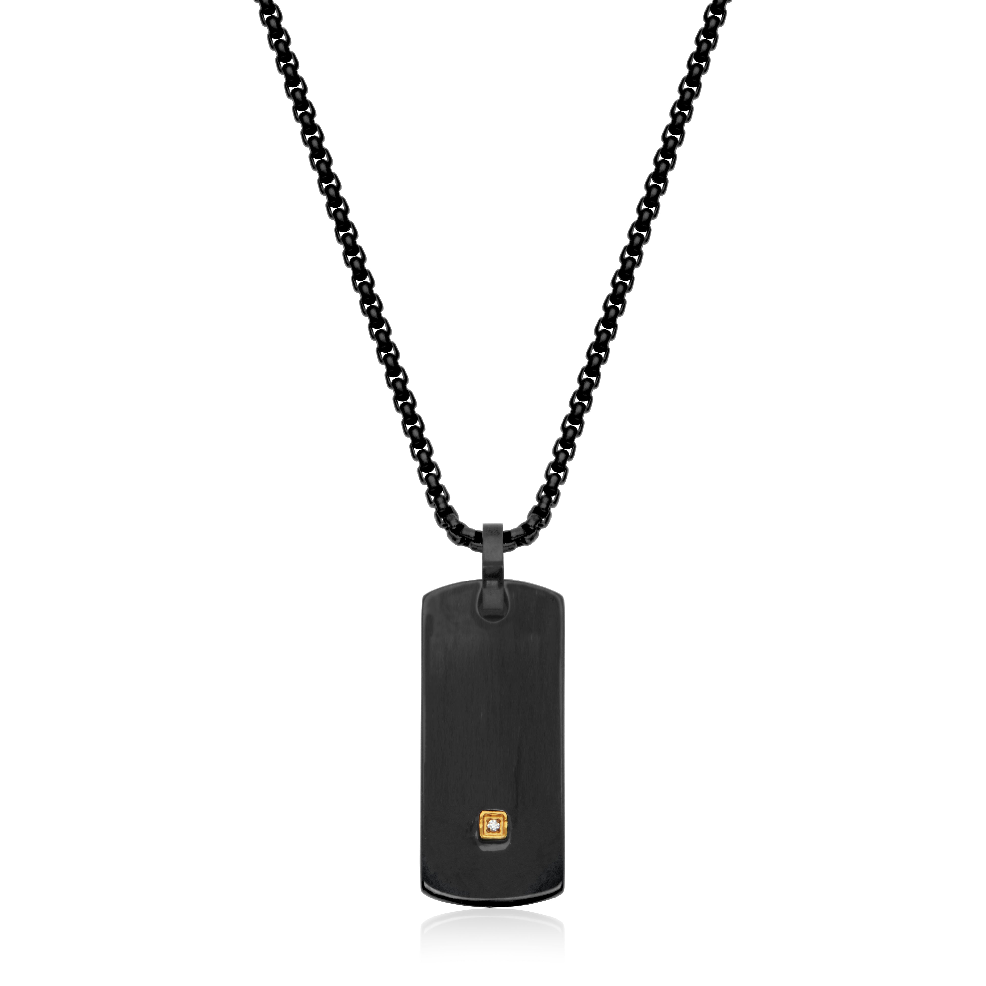 CJ STEELX Black and White Cubic Zirconia Dog Tag Pendant - Black