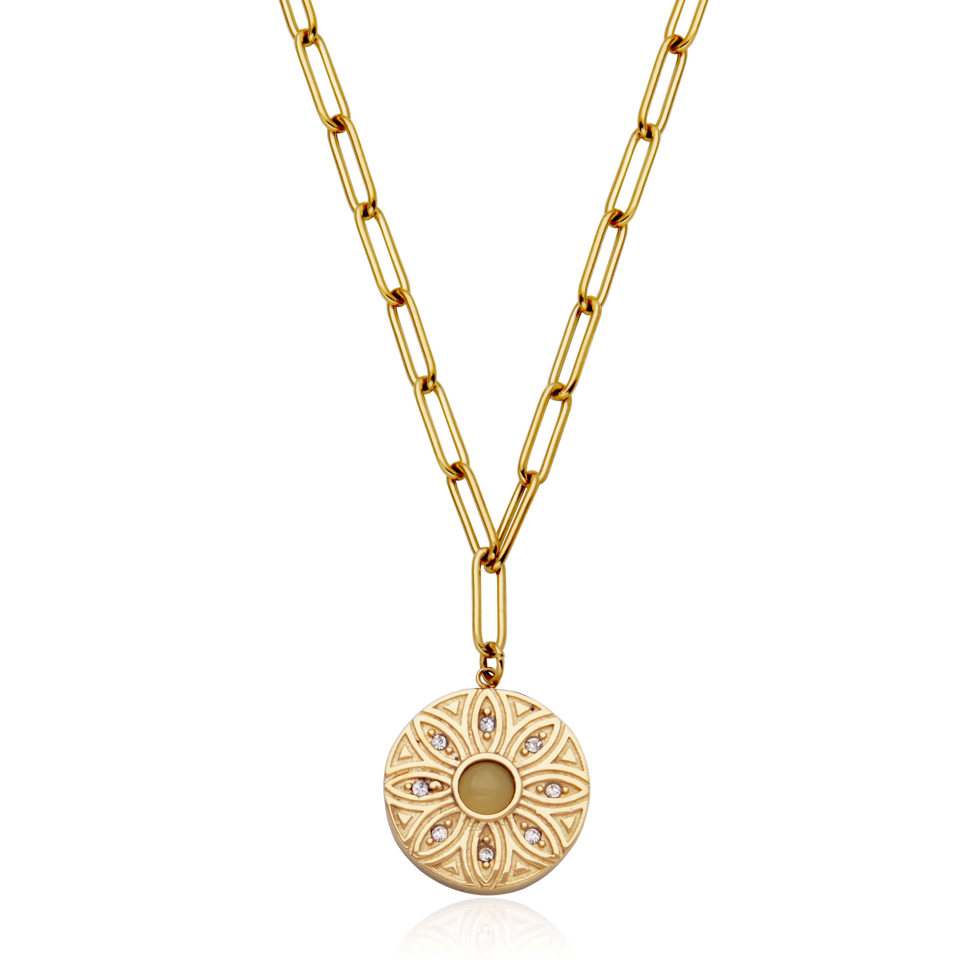 Steelx Ip Gd Lemon Jade Crystal Flower Neck 16+2"