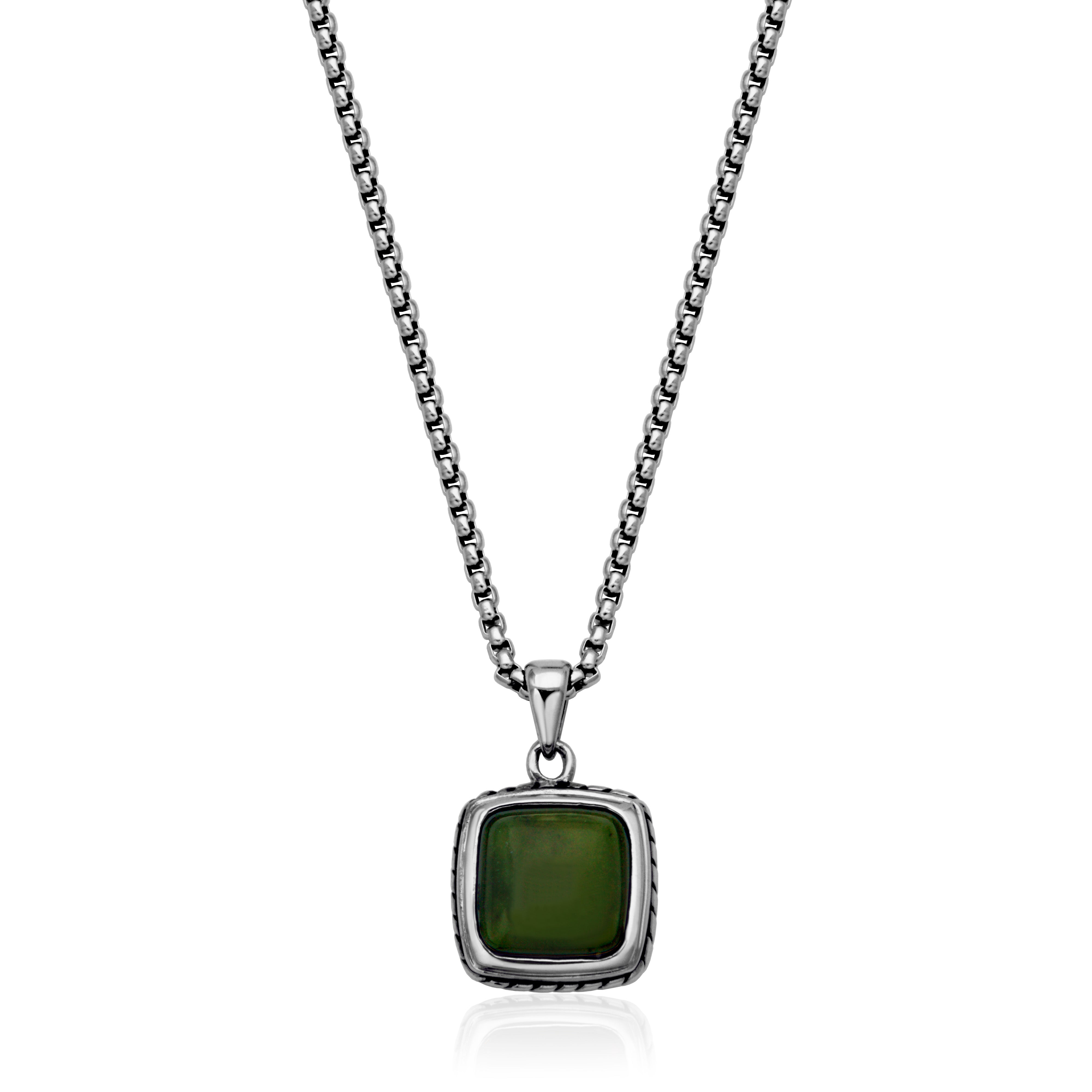 Steelx Square Green Jasper  12Mm Pendant 20"