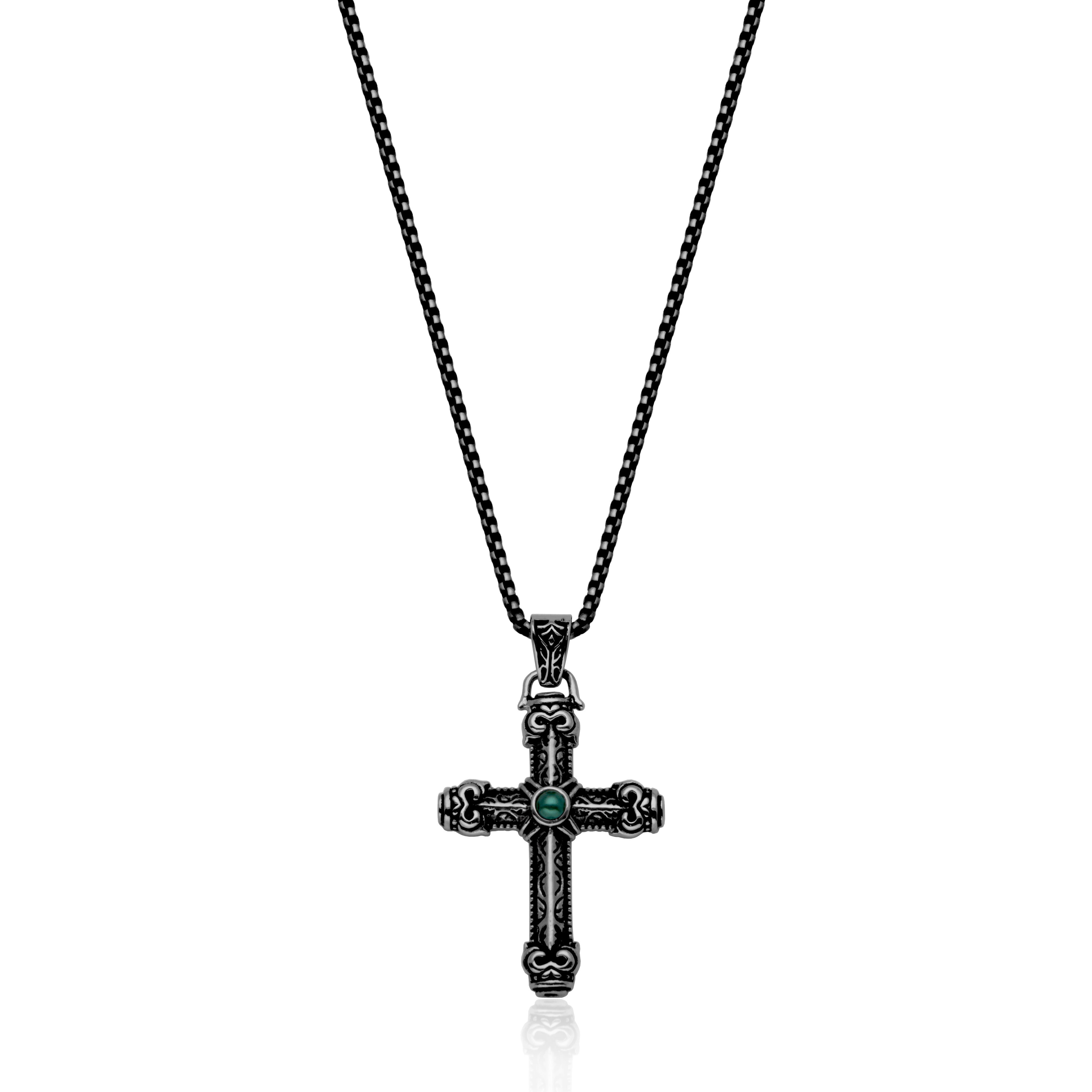 Steelx Green Glass Pear Cross Pend 22"