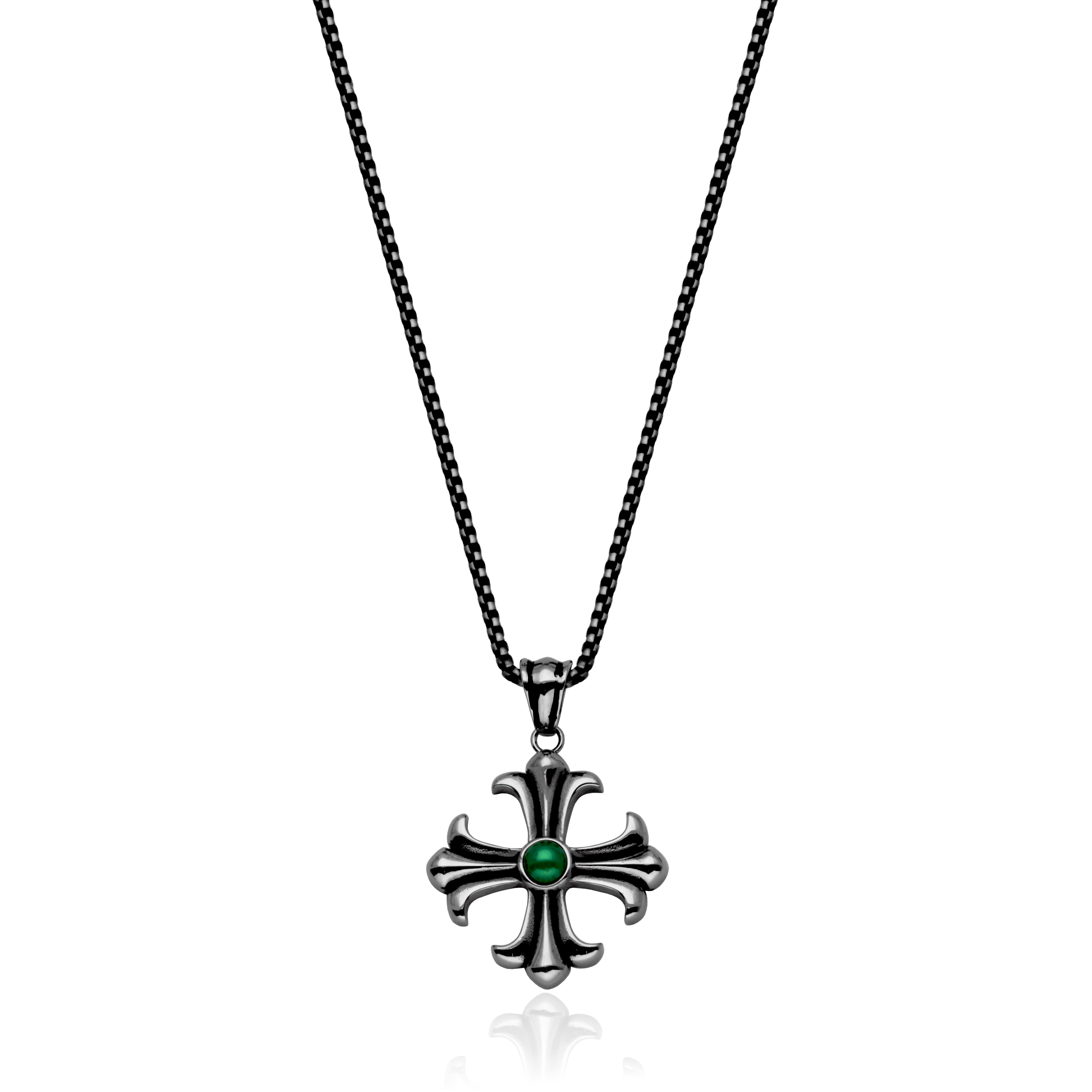 Steelx Green Glass Pear Cross Pend 22"