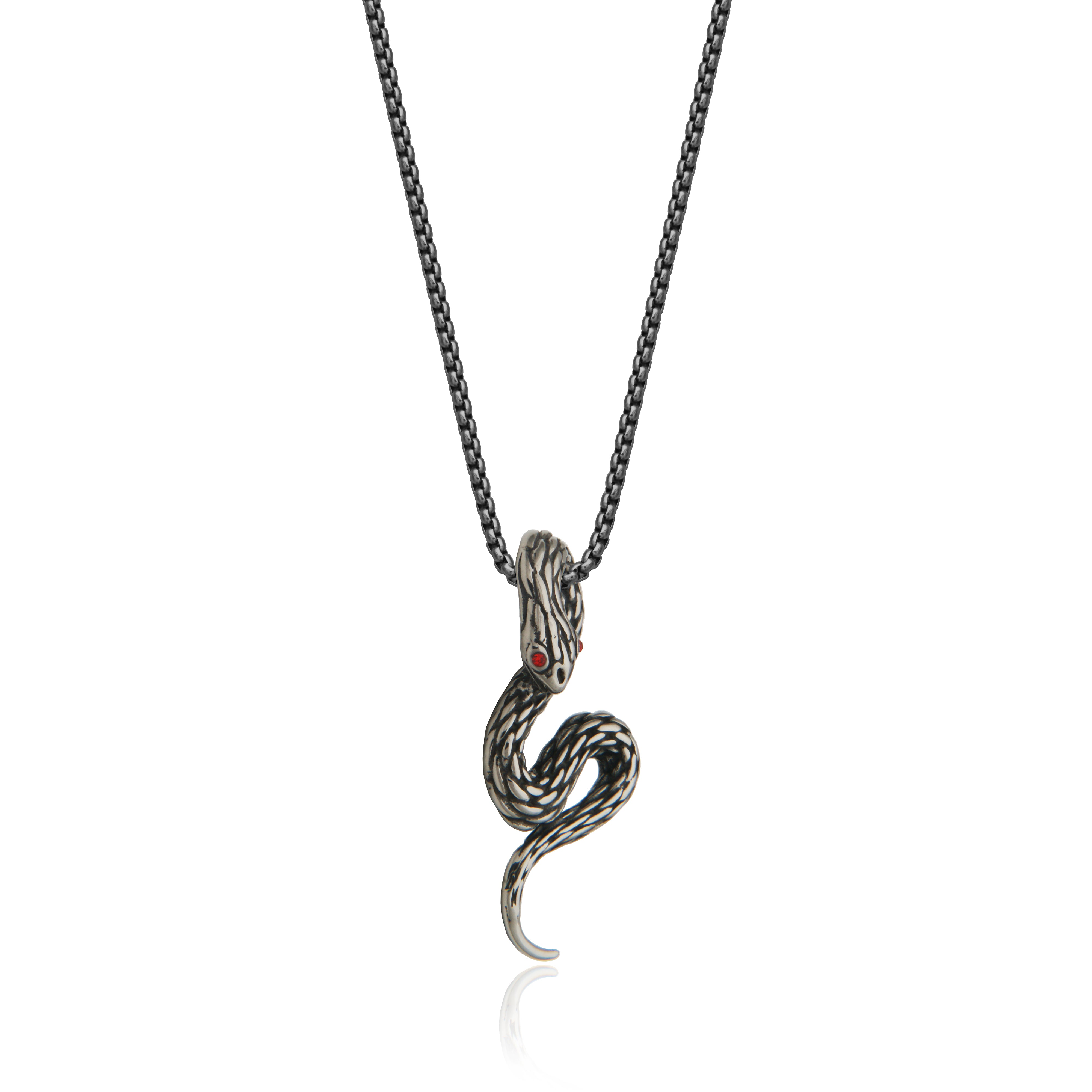 Steelx  Oxidized Snake Pendant  Pp8 Red Crystal 2Mm 24"