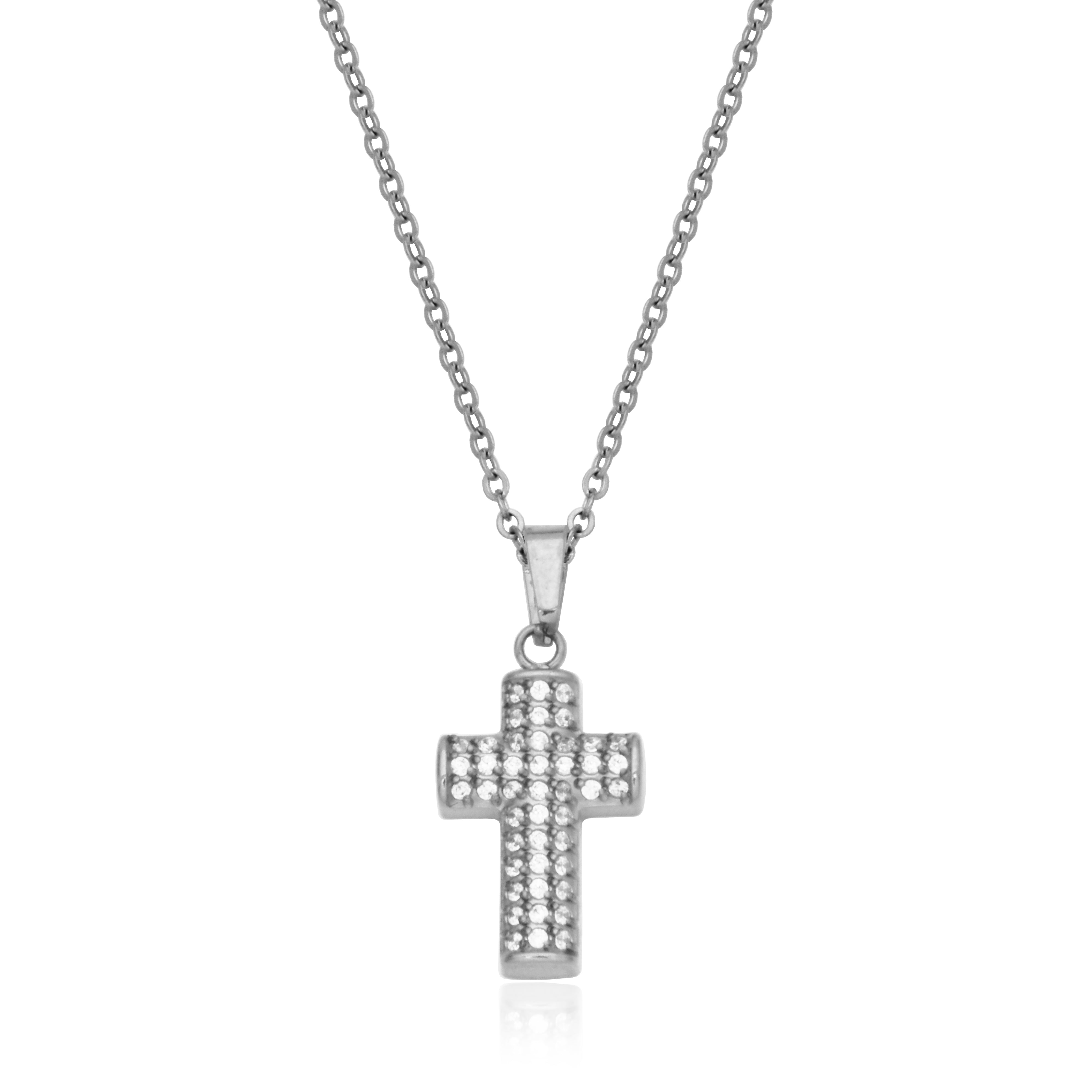 Steelx Cross Pend10*15Mm 1Mm White Cz Pend 18+2"