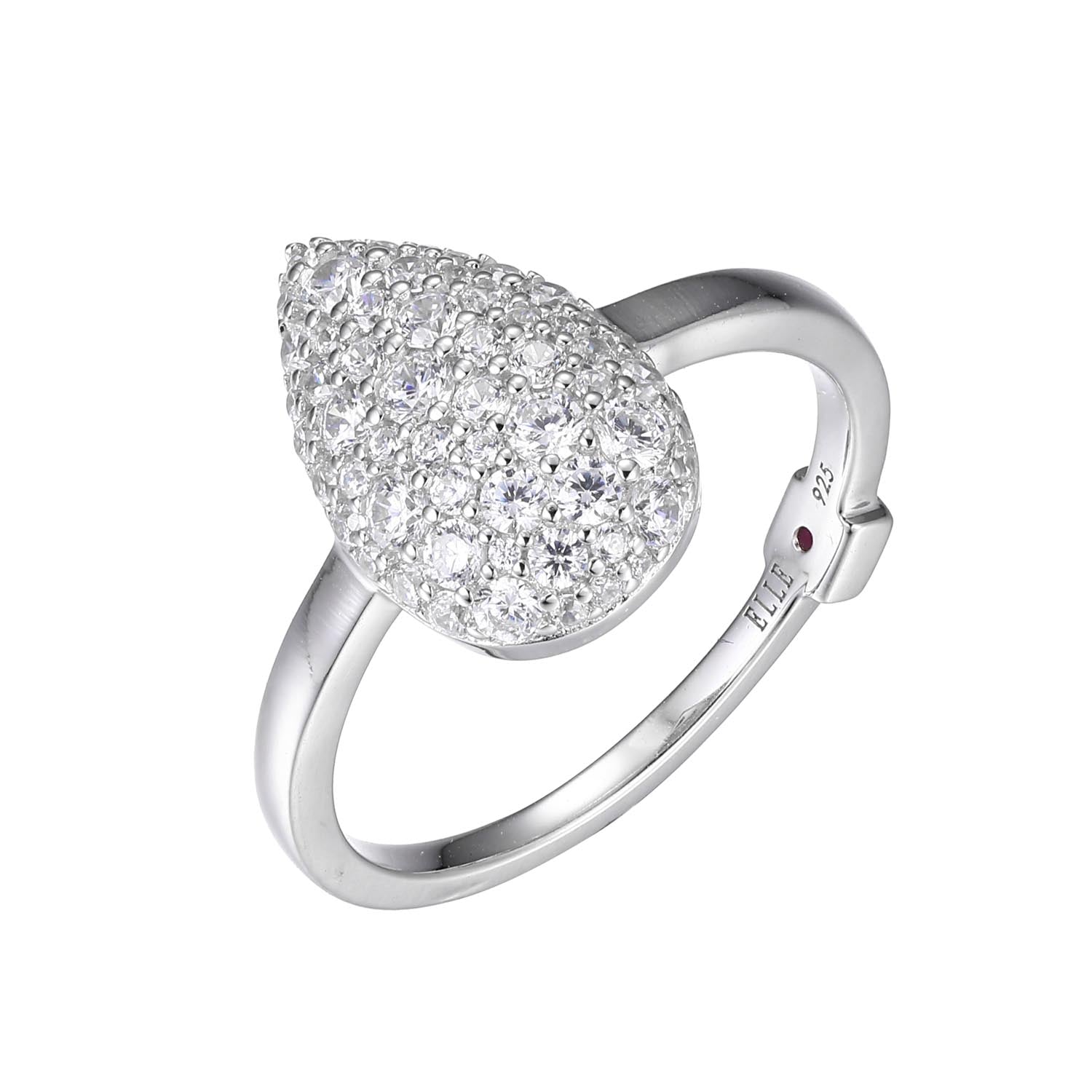 Sterling Silver "Glimmer" Rhodium Plated Teardrop  Cubic Zirconia Ring - Size 6