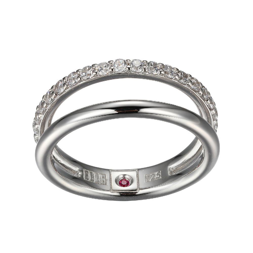 Sterling Silver :" Simpatico" Rhodum Plated Cz Double Band Ring - Size 8