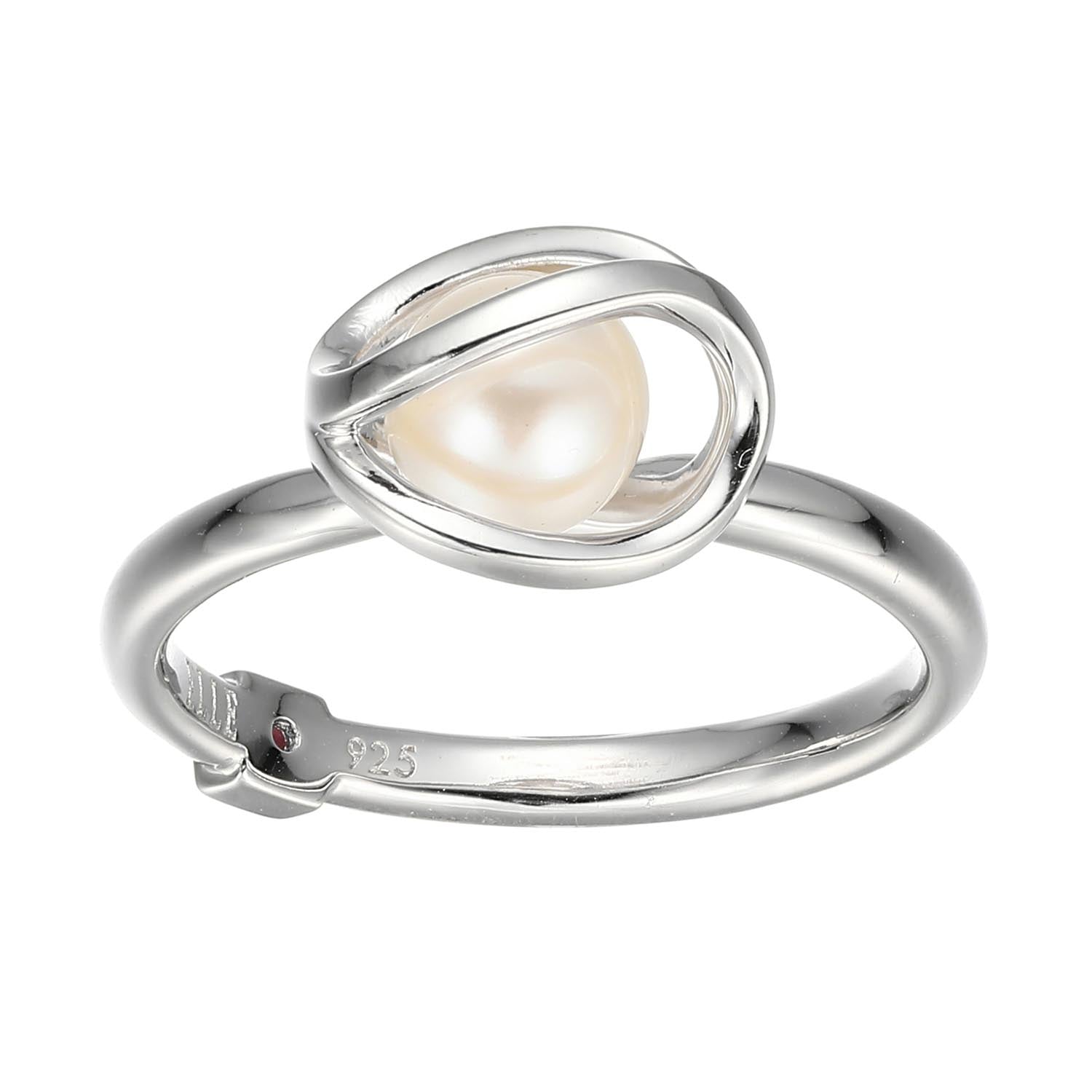 Sterling Silver " Luna" Rhodium Plated Pearl Ring - Size 9