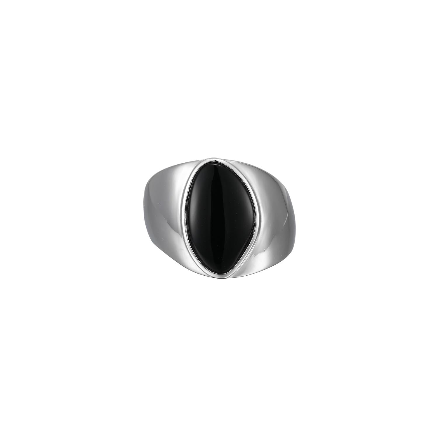 Sterling Silver "Pebble" Rhodium Plated Black Agate Ring - Size 6