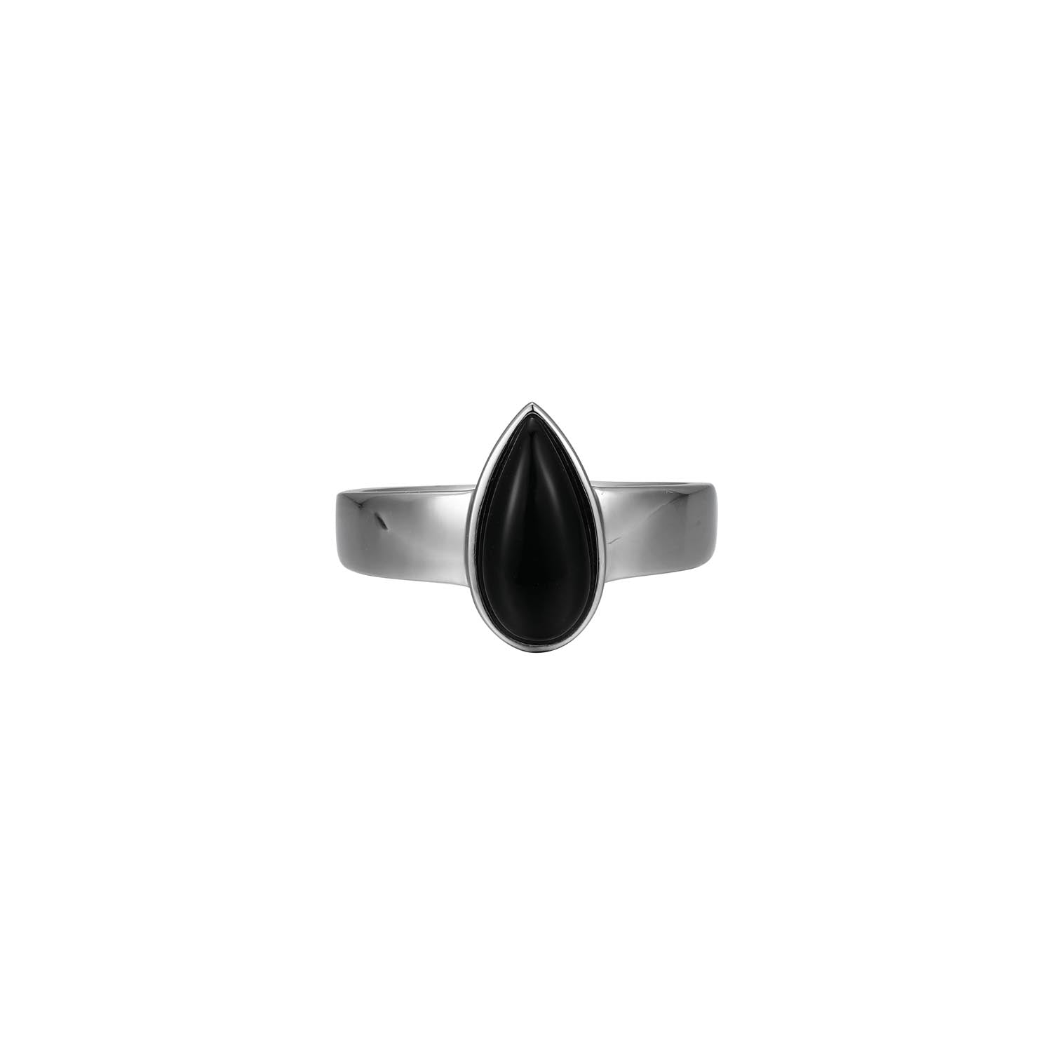 Sterling Silver "Ethereal Drops" Rhodium Plated Black Agate Ring - Size 6