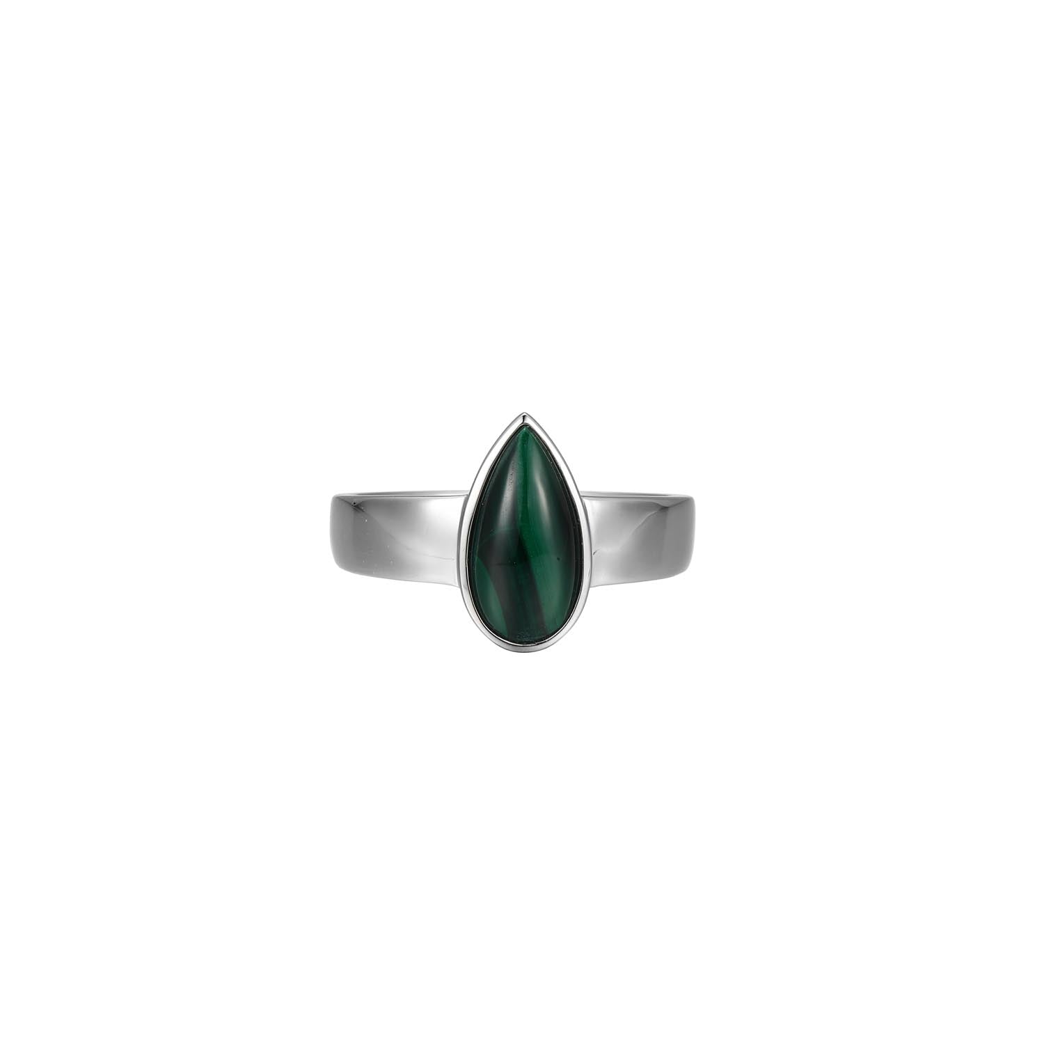 Sterling Silver "Ethereal Drops" Rhodium Plated Malachite  Ring - Size 7