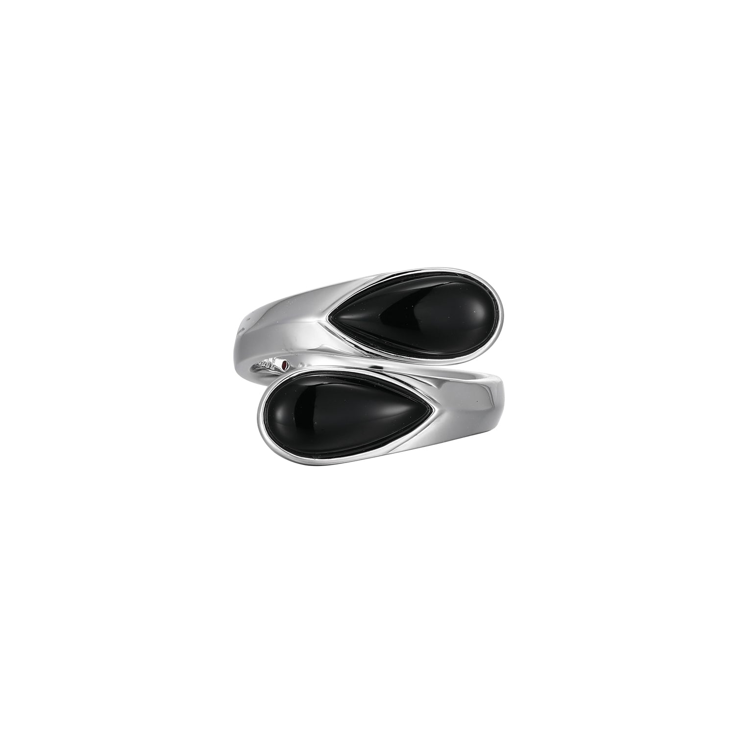 Sterling Silver "Ethereal Drops" Rhodium Plated Black Agate  Bypass Ring - Size 7