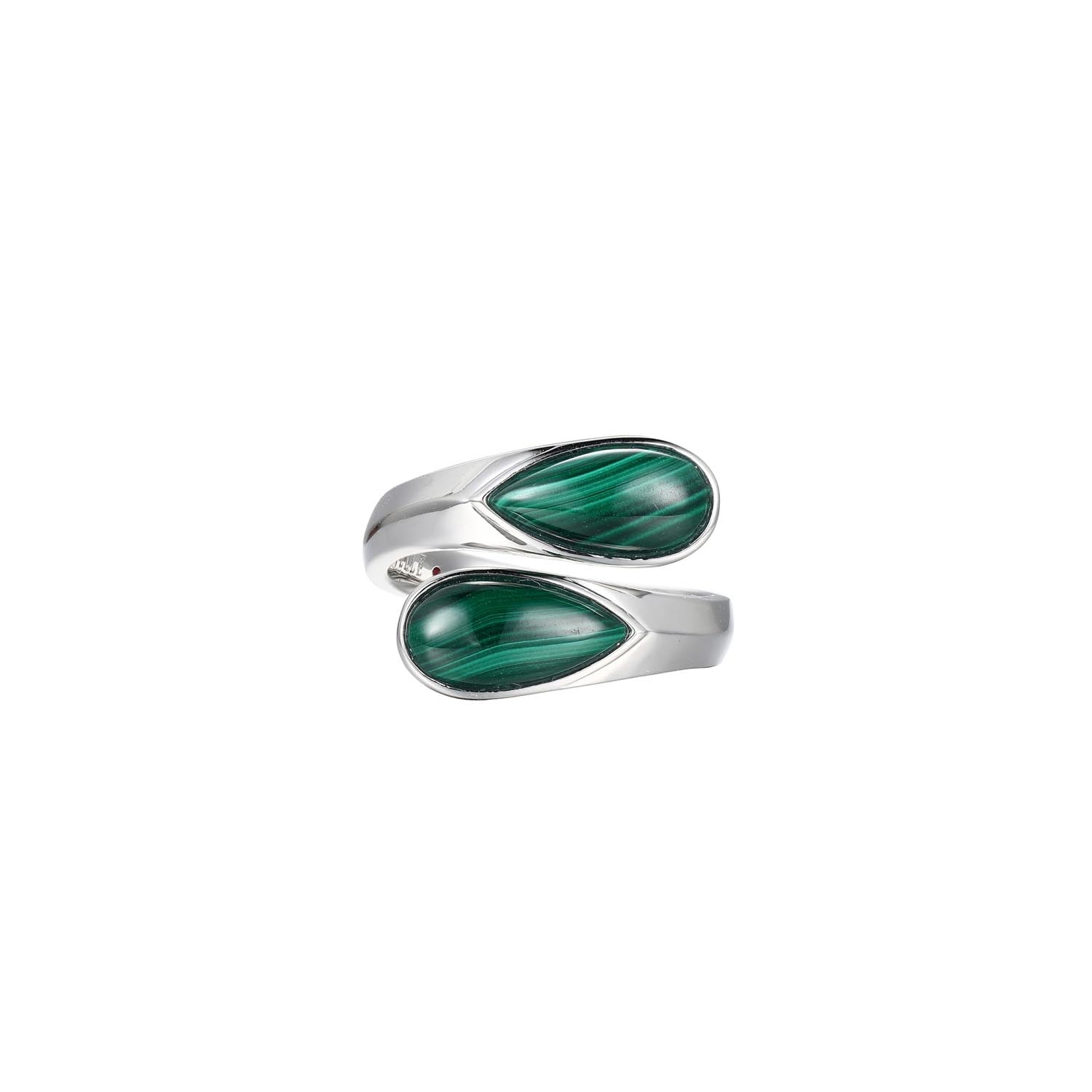 Sterling Silver "Ethereal Drops" Rhodium Plated Malachite  Bypass Ring - Size 9